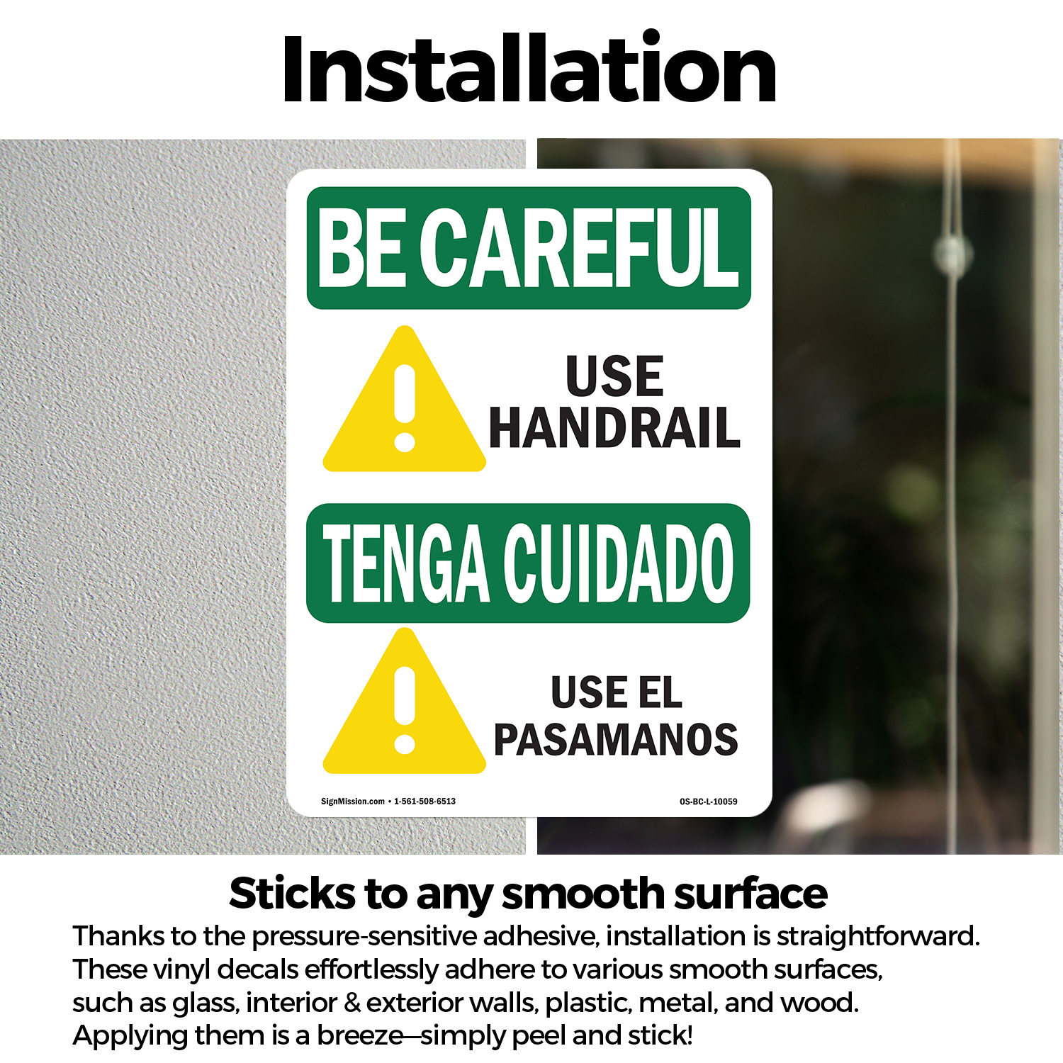 Use Handrail With Symbol Bilingual OSHA Be Careful Sign Or Decal - 5 or 10 Pack - Picture 14 of 51