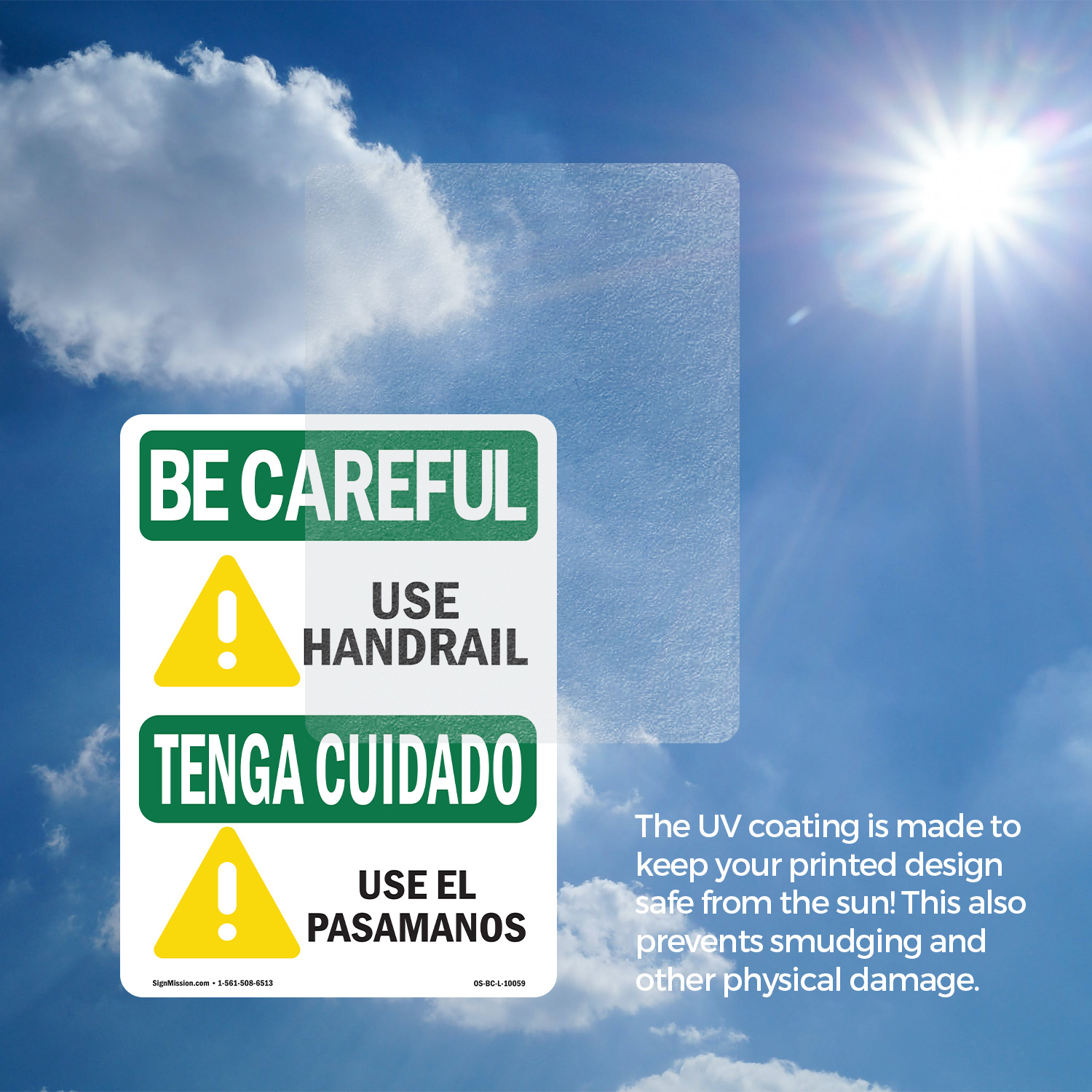 Use Handrail With Symbol Bilingual OSHA Be Careful Sign Or Decal - 5 or 10 Pack - Picture 16 of 51