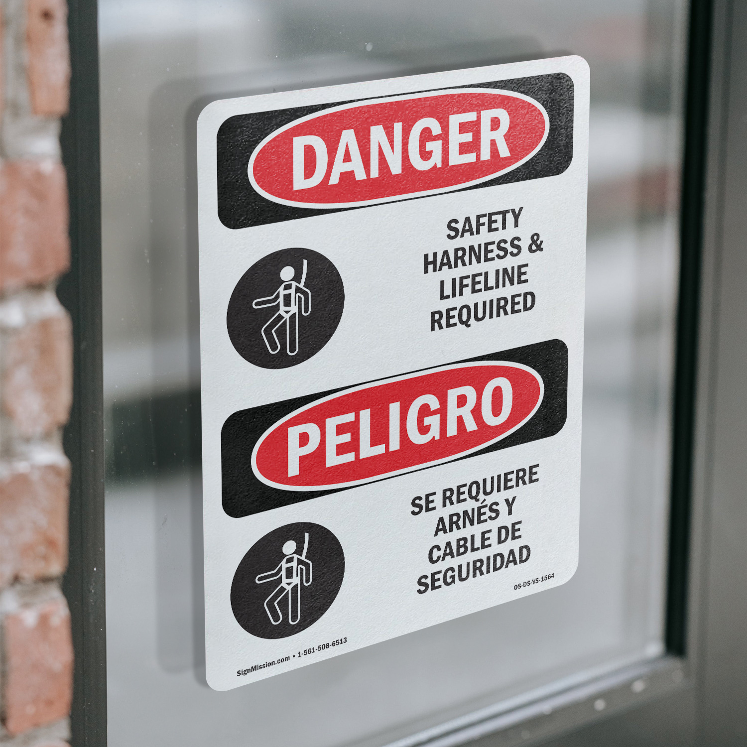 Safety Harness And Lifeline Required Bilingual OSHA Danger Sign - 5 or 10 Pack - Picture 15 of 43