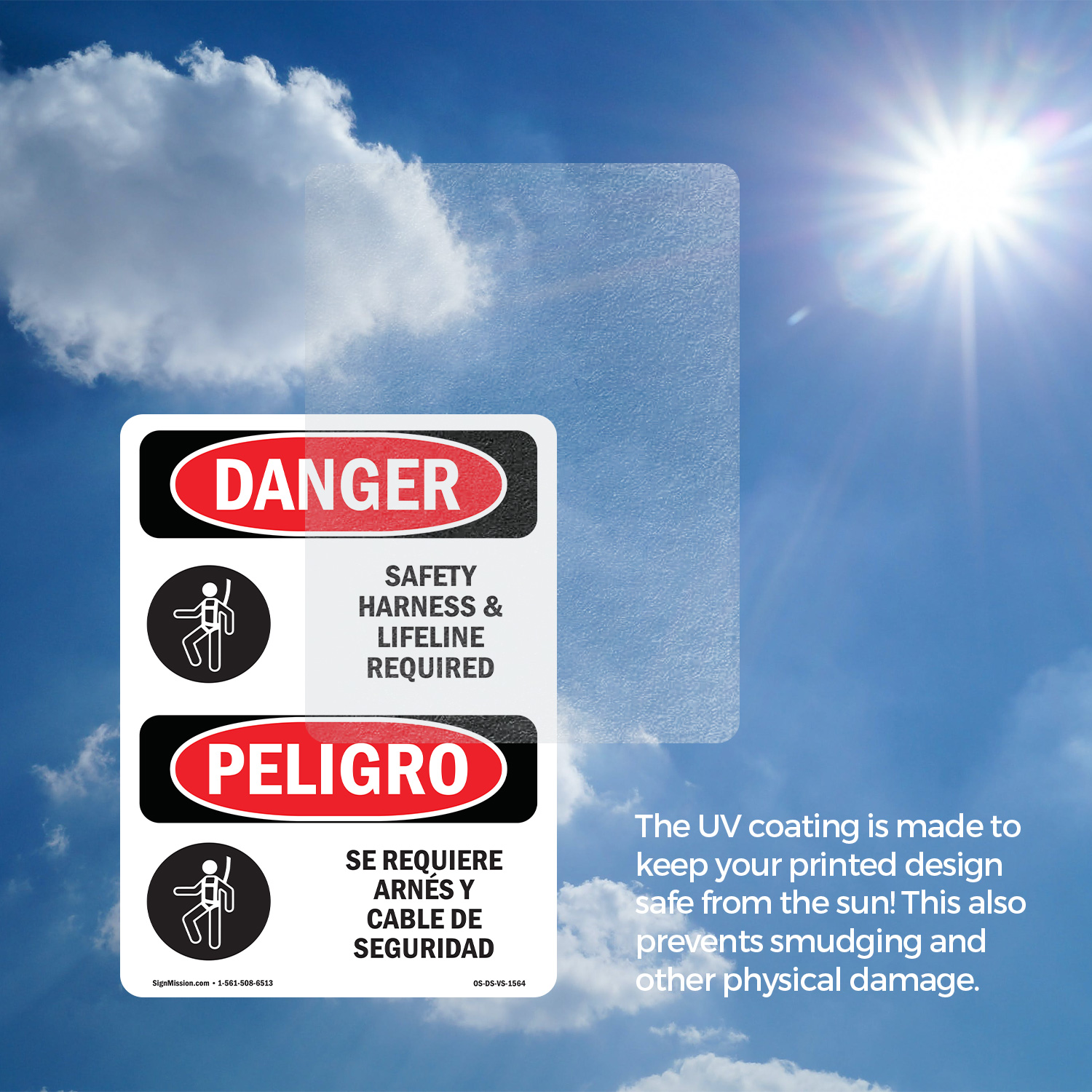 Safety Harness And Lifeline Required Bilingual OSHA Danger Sign - 5 or 10 Pack - Picture 16 of 43