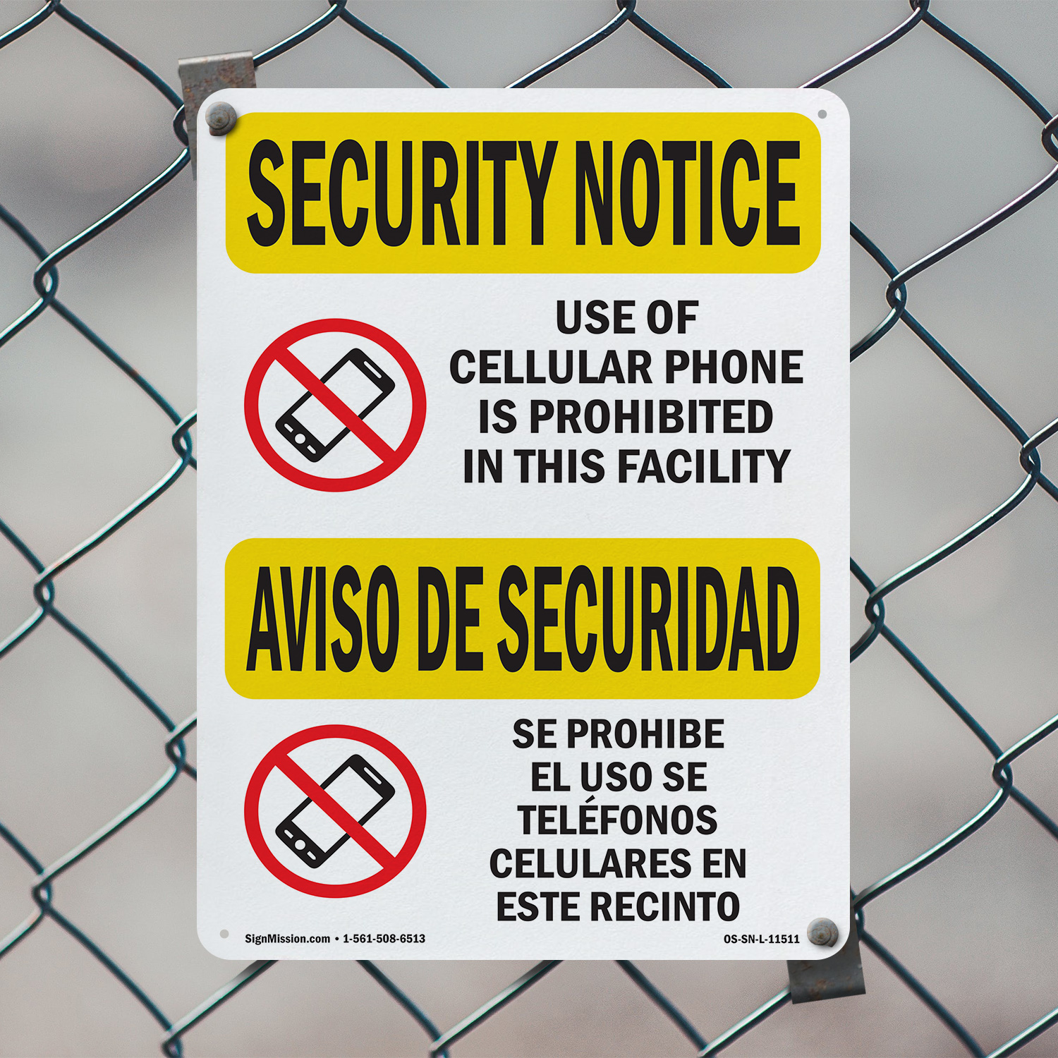 Cellular Phone Prohibited Bilingual OSHA Security Notice Sign, Decal 5/10 Pack - Picture 10 of 68