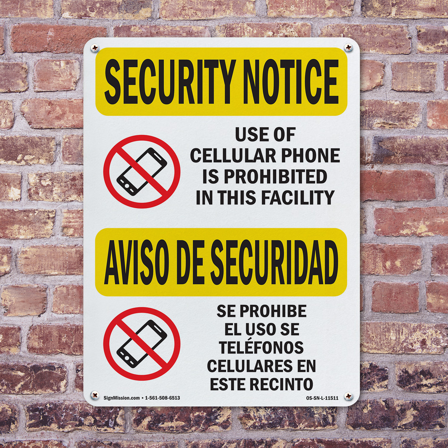 Cellular Phone Prohibited Bilingual OSHA Security Notice Sign, Decal 5/10 Pack - Picture 11 of 68