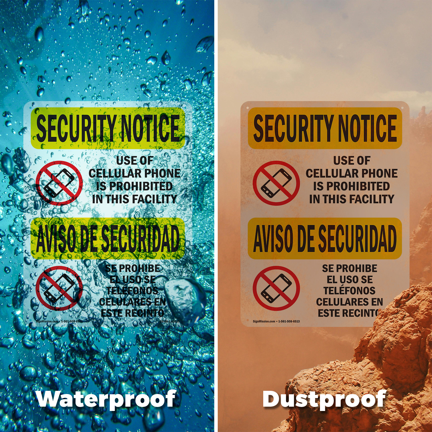 Cellular Phone Prohibited Bilingual OSHA Security Notice Sign, Decal 5/10 Pack - Picture 13 of 68