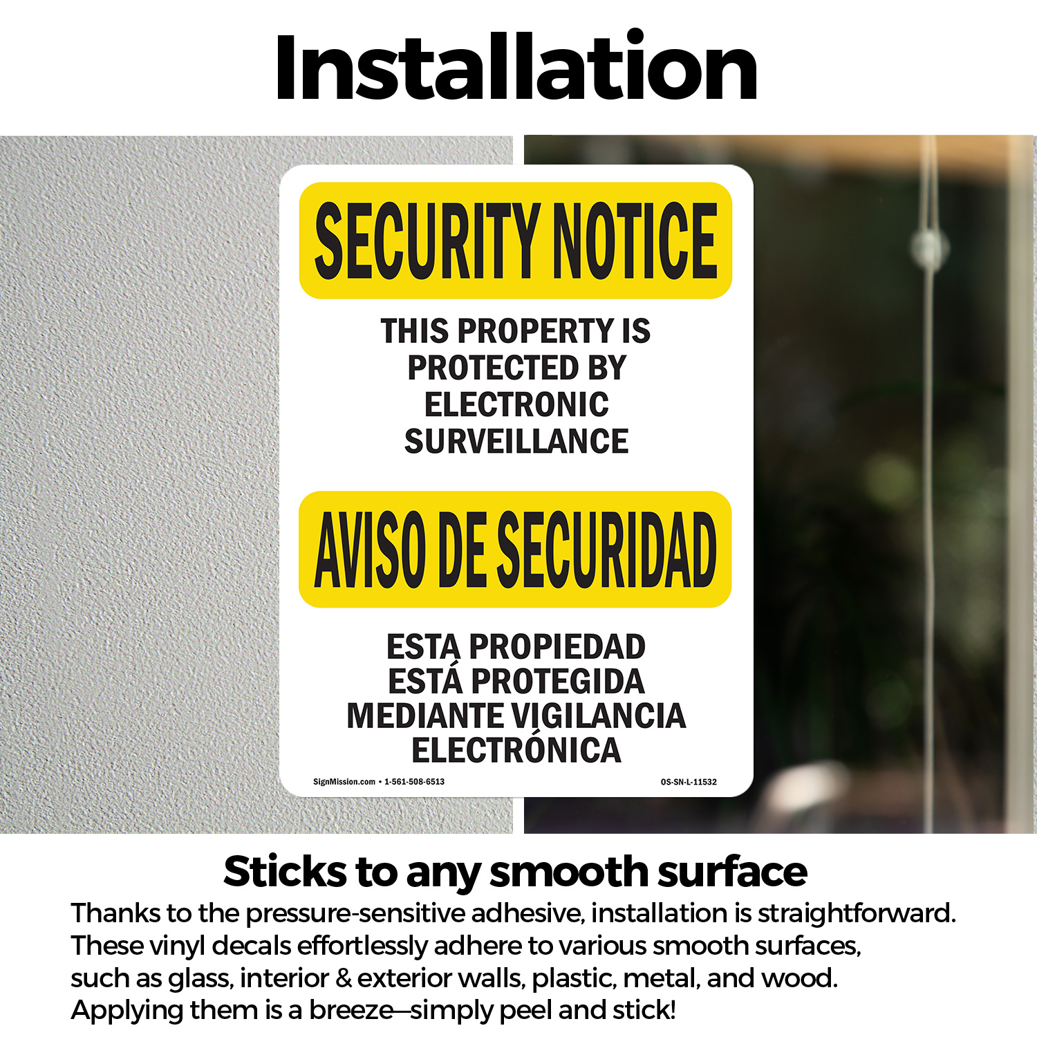 Señal de aviso de seguridad bilingüe de vigilancia electrónica OSHA, paquete de 5 o 10 calcomanías - Imagen 14 de 43