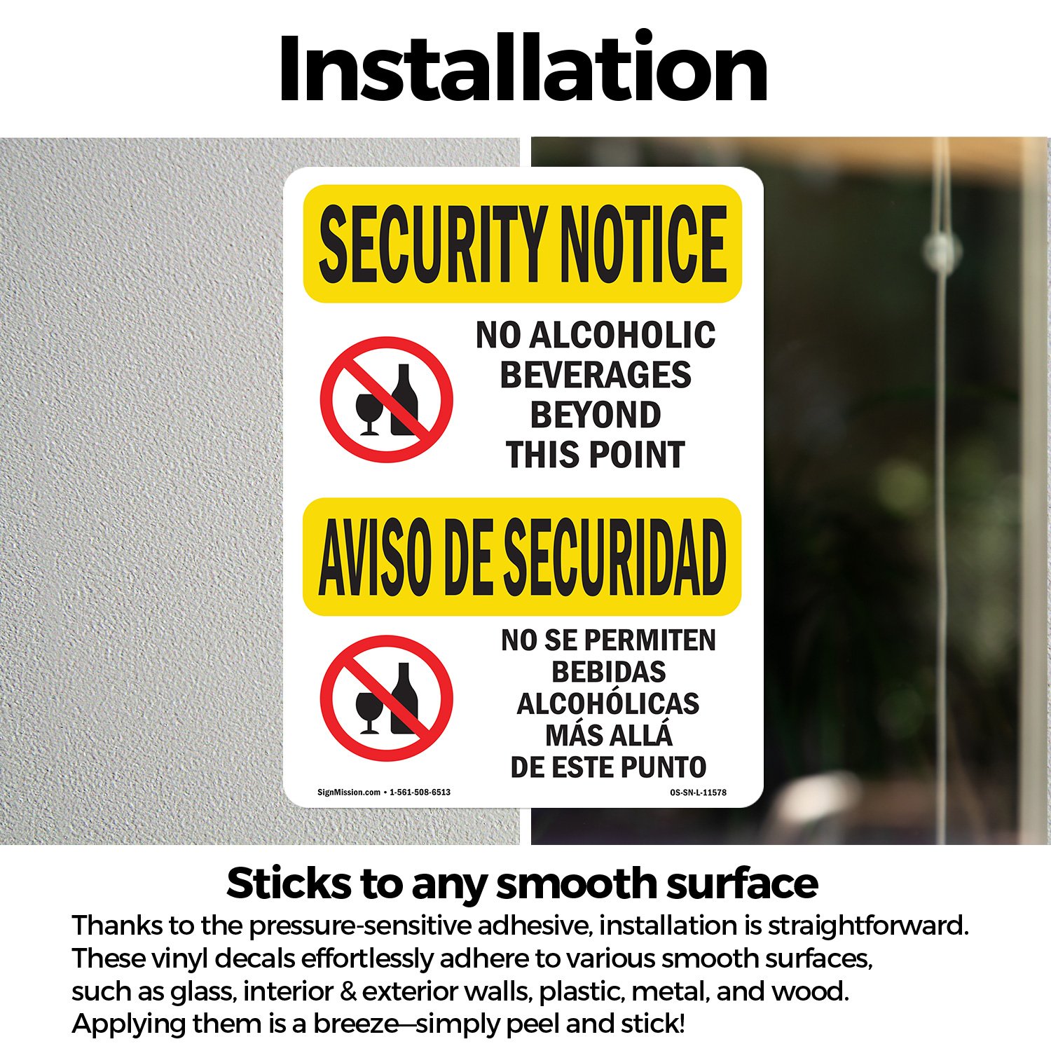 No Alcoholic Beverages Bilingual OSHA Security Notice Sign, Decal 5 or 10 Pack - Picture 14 of 43