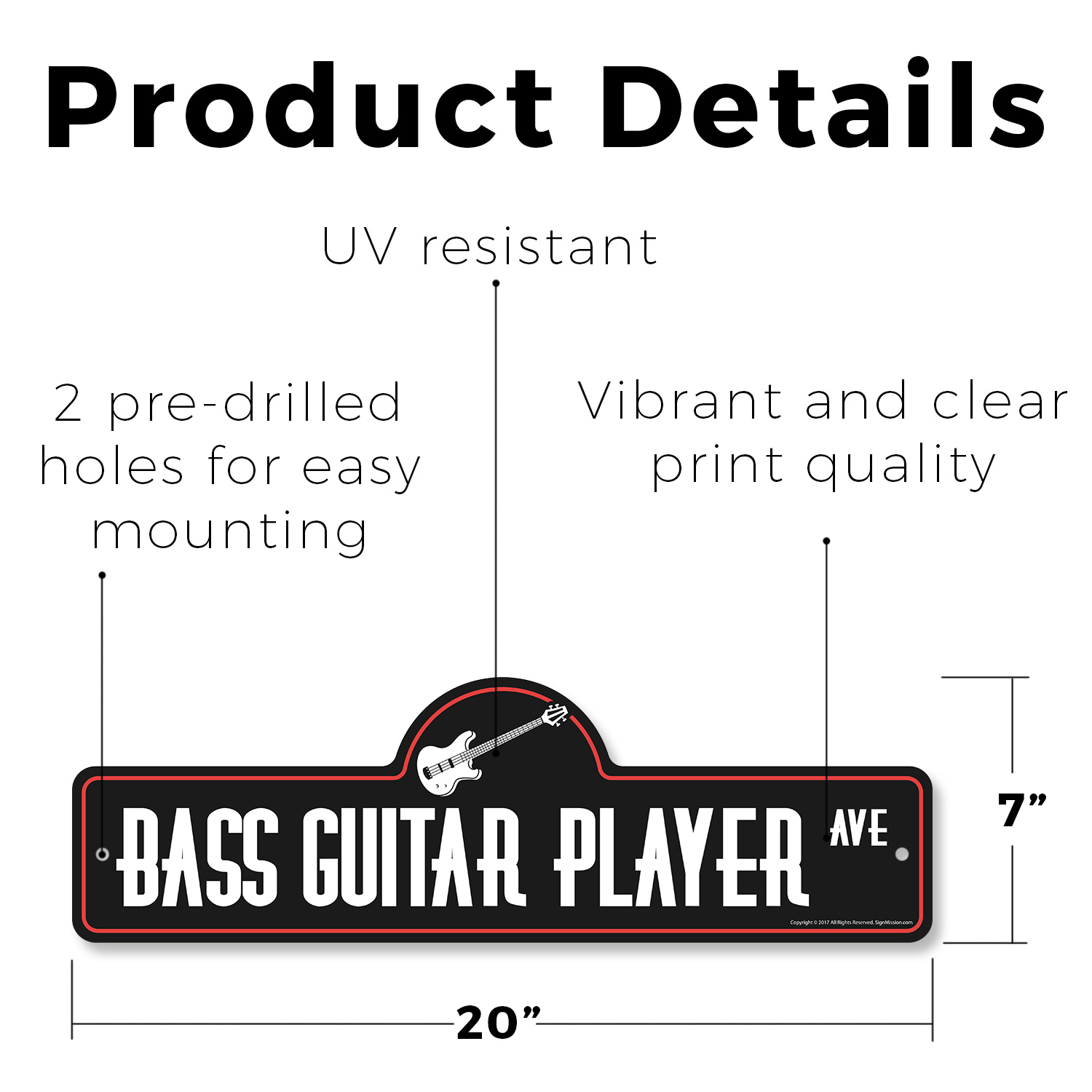 Bass Guitar Player (3 Pack) Plastic Street Sign Crossing Warning