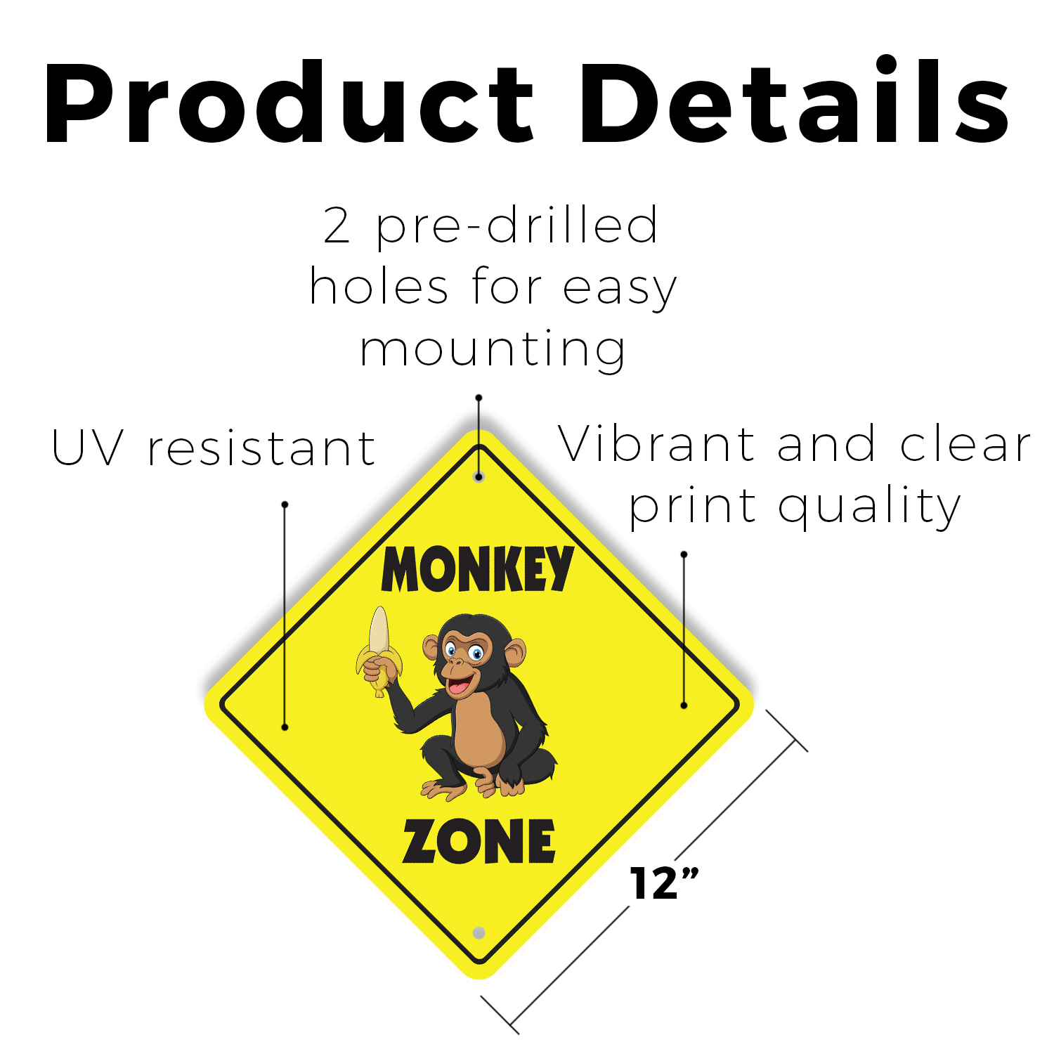 Monkey (3 Pack) Plastic Street Sign Crossing Warning Vintage