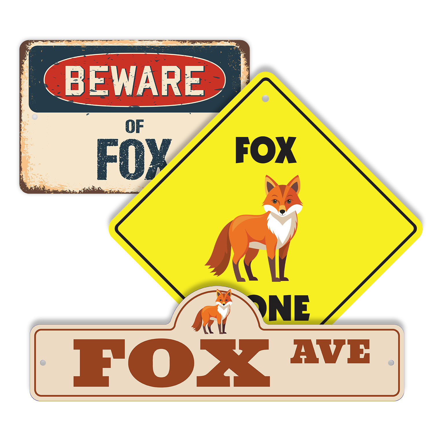 Fox (3 Pack) Plastic Street Sign Crossing Warning Vintage Rustic