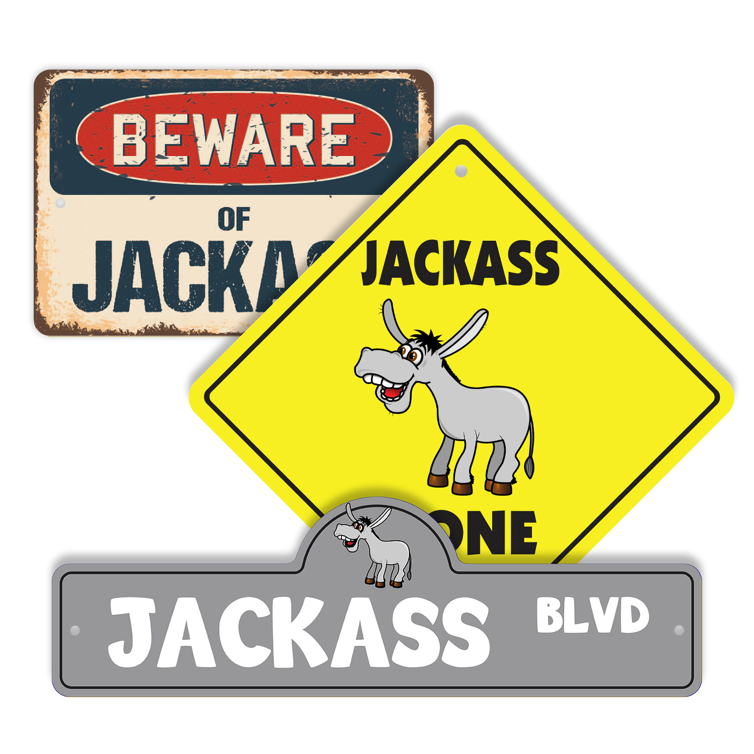 Jackass (3 Pack) Plastic Street Sign Crossing Warning Vintage