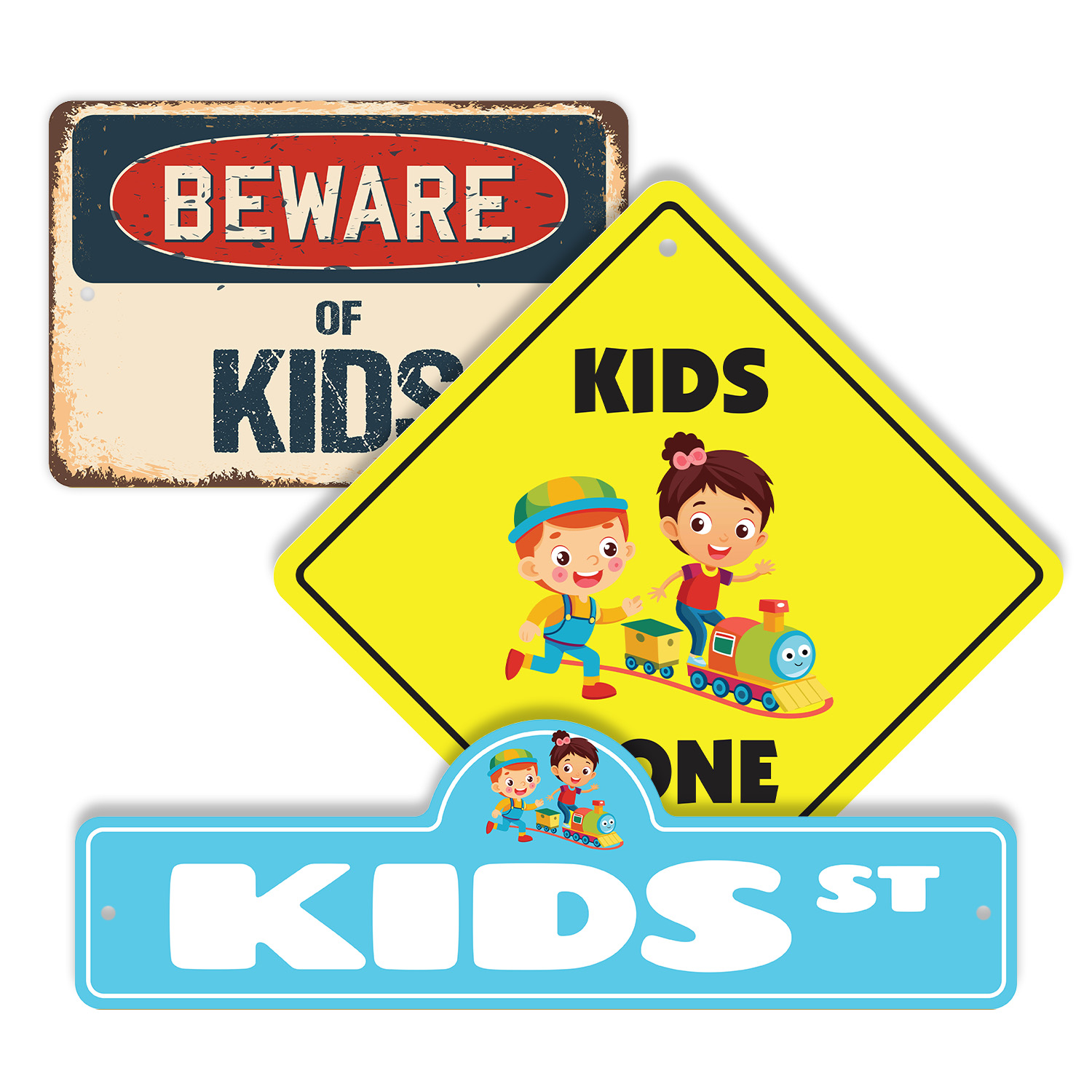 Kids (3 Pack) Plastic Street Sign Crossing Warning Vintage Rustic