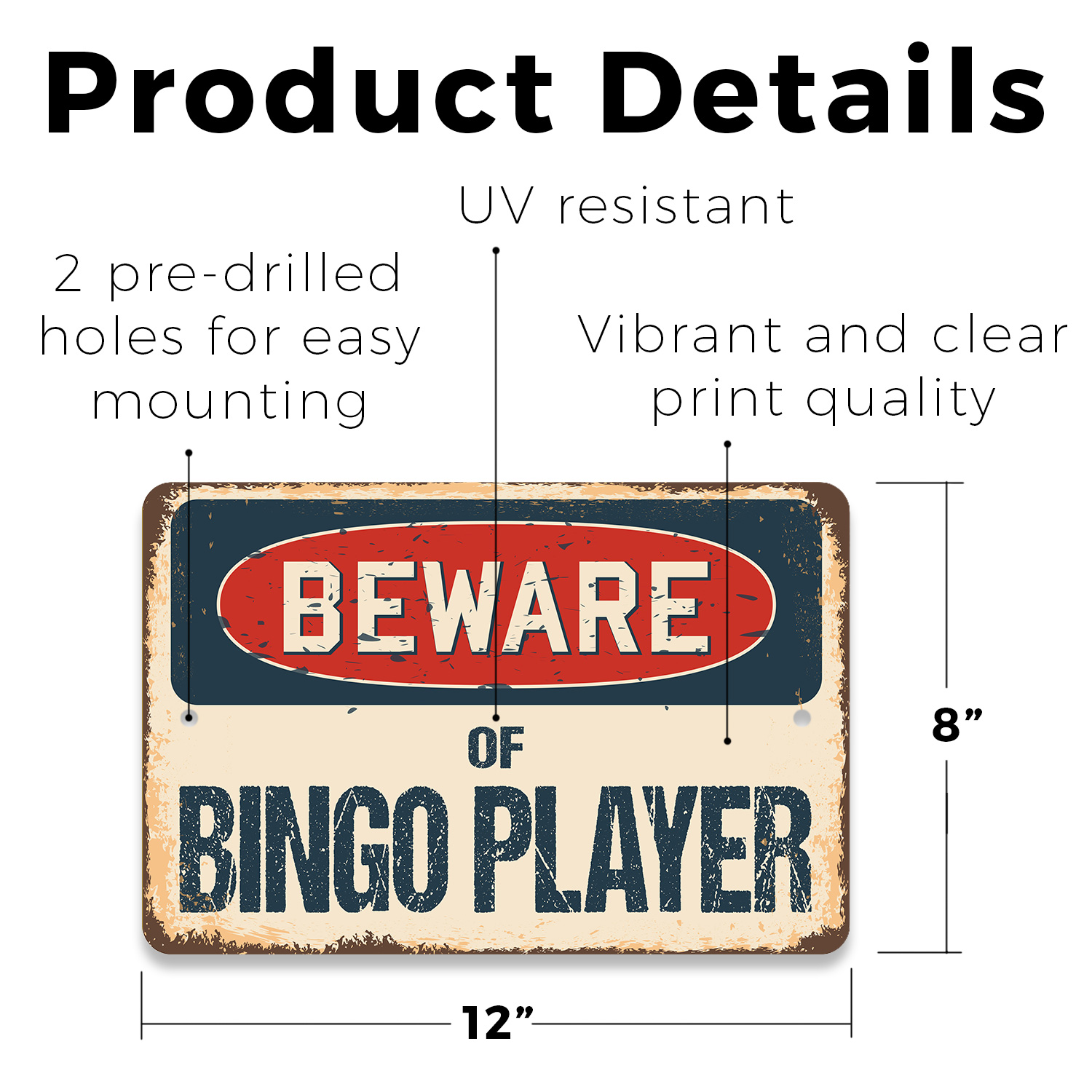 Bingo (3er Pack) Kunststoff Straßenschild Kreuzung Warnung Vintage rustikal Vorsicht - Bild 12 von 12