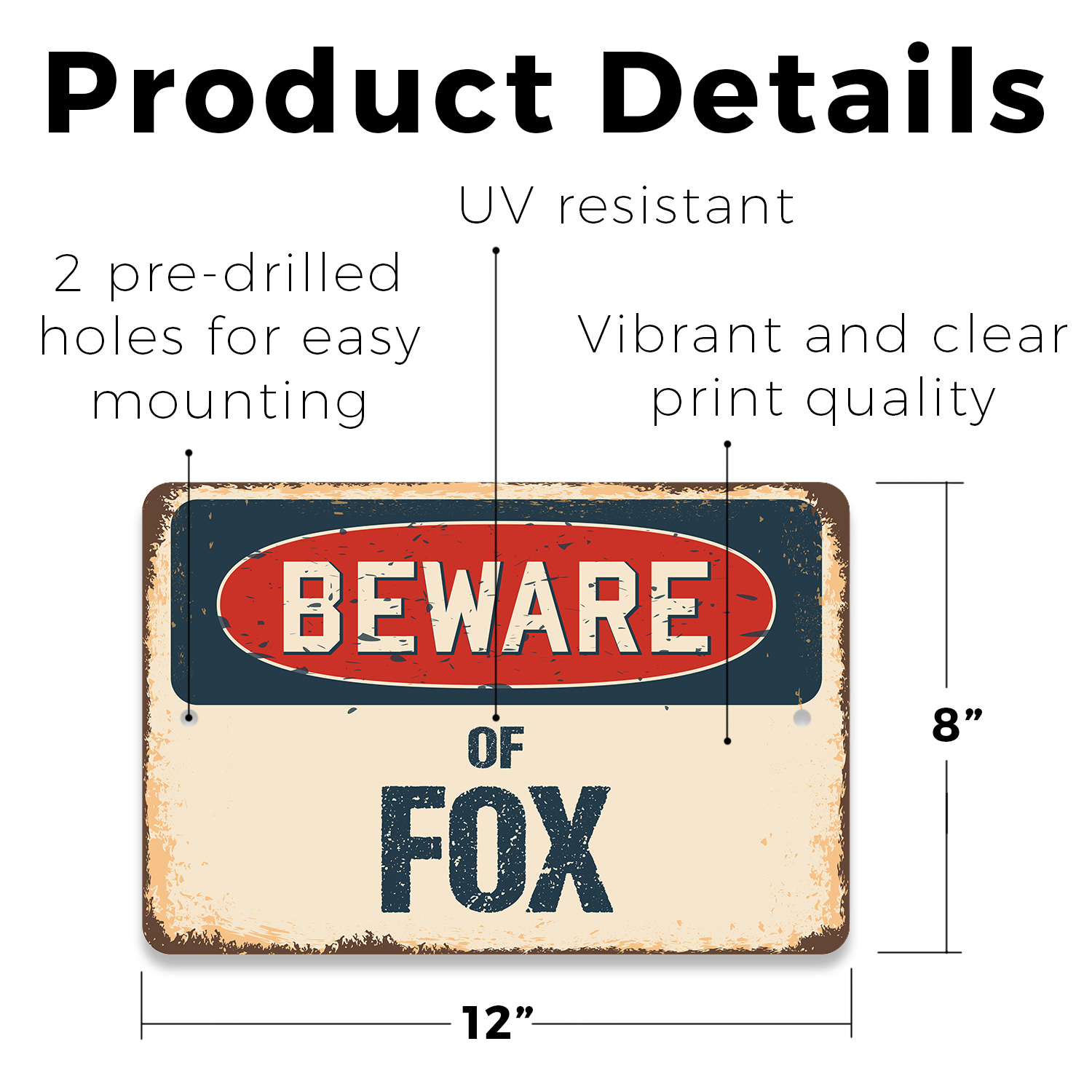 Fox (3 Pack) Plastic Street Sign Crossing Warning Vintage Rustic