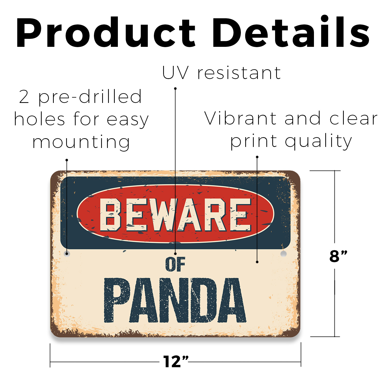 Panda (3 Pack) Plastic Street Sign Crossing Warning Vintage Rustic
