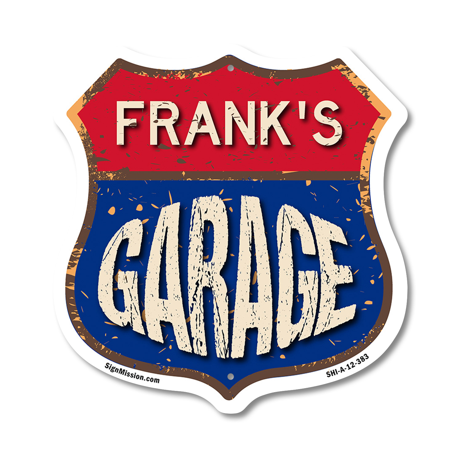 Frank's Garage Shield Shaped Sign Weather Resistant Crafted in the USA - Picture 34 of 41