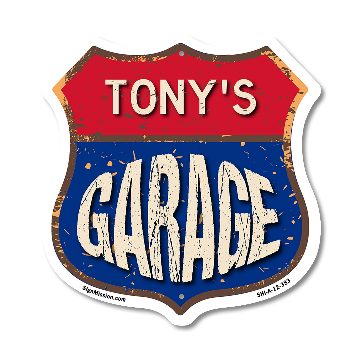 Tony's Garage Shield Shaped Sign Weather Resistant Crafted in the USA - Picture 34 of 41