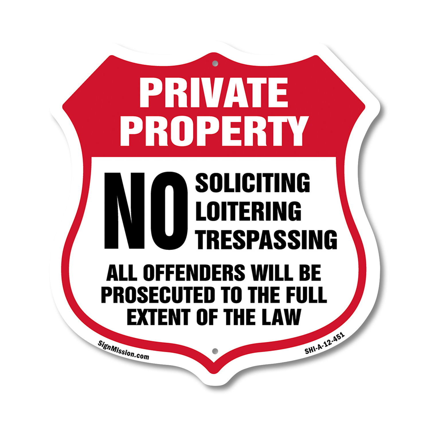 Private Property Shield Sign No Soliciting Loitering Trespas Shield Shaped Sign - Picture 32 of 37