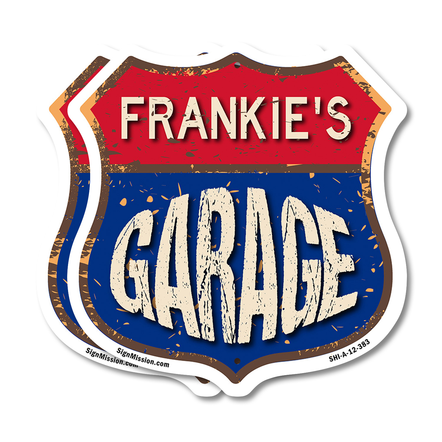 Frankie's Garage Shield Shaped Sign Weather Resistant Crafted in the USA - Picture 36 of 41