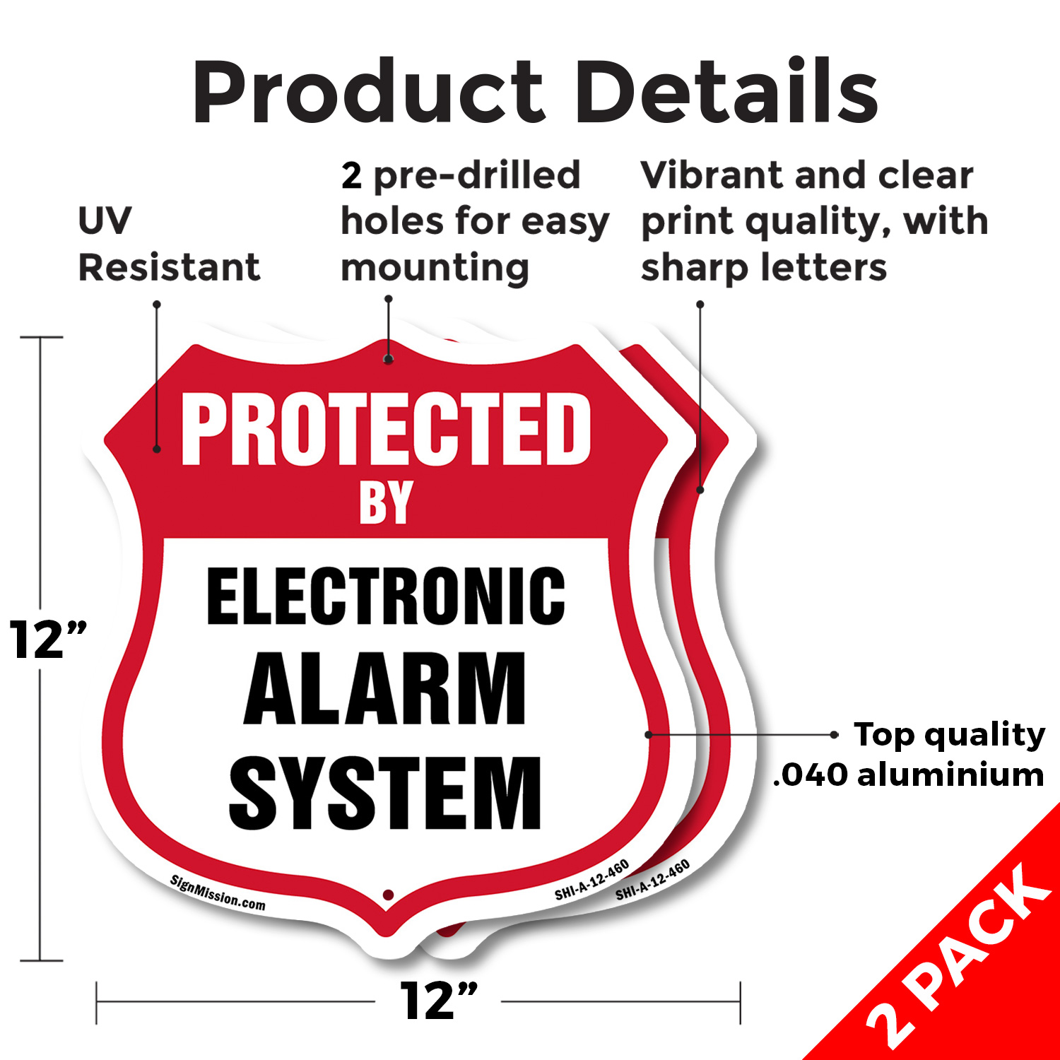 Security Alarm Shield Sign Protected By Electronic Alarm Sys Shield Shaped Sign - Picture 37 of 41