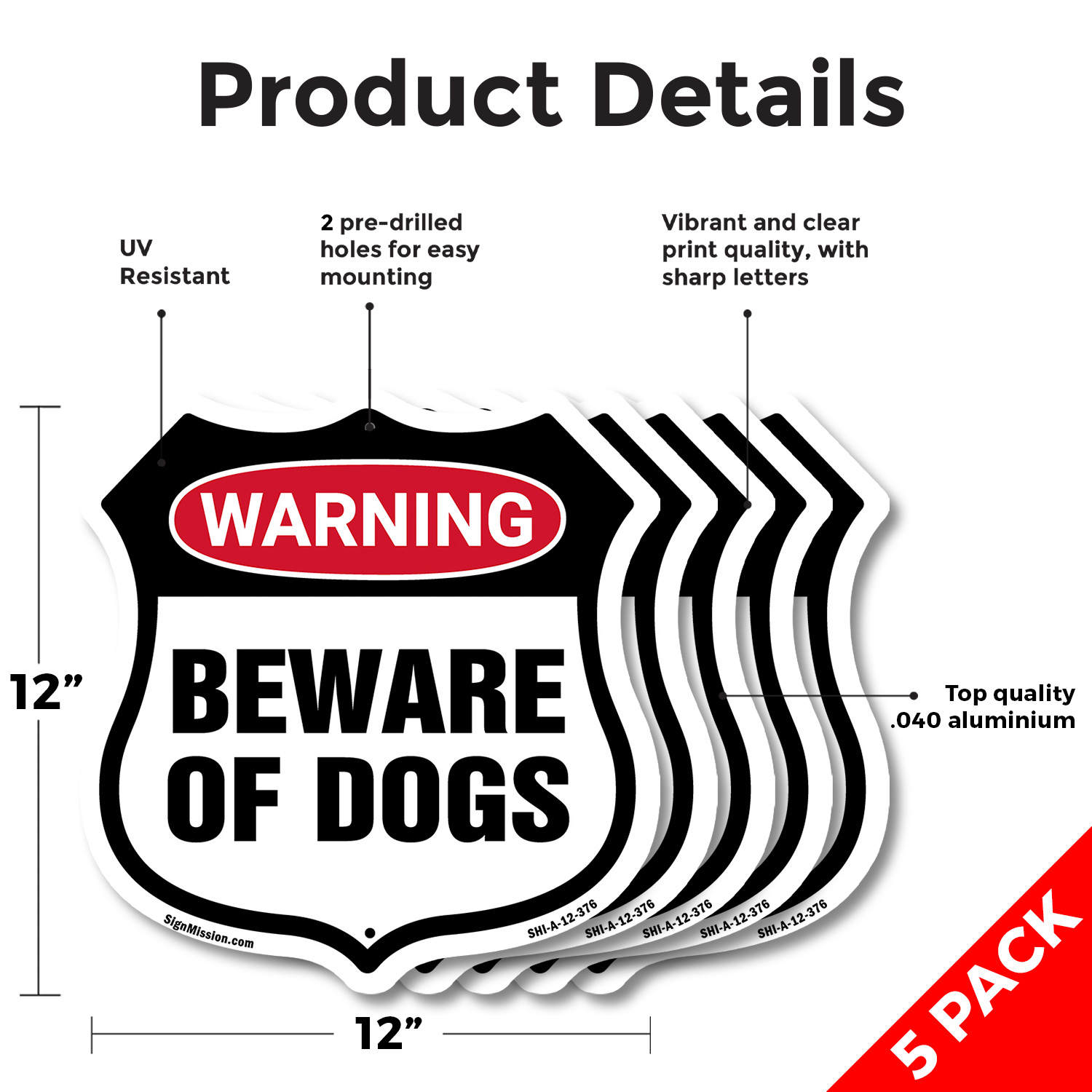 Dog Warning Shield Sign Beware Of Dogs Shield Shaped Sign Weather Resistant - Picture 19 of 37