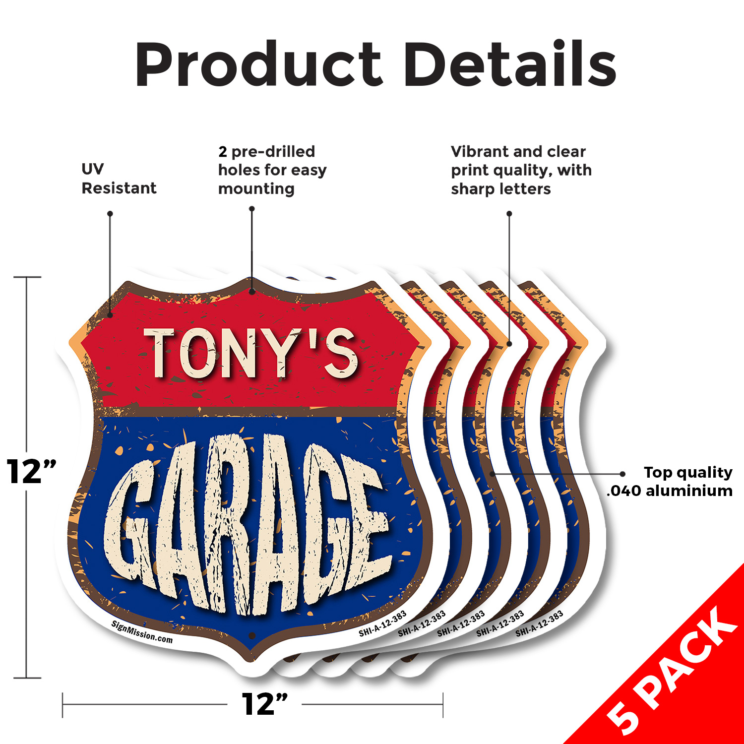 Tony's Garage Shield Shaped Sign Weather Resistant Crafted in the USA - Picture 39 of 41