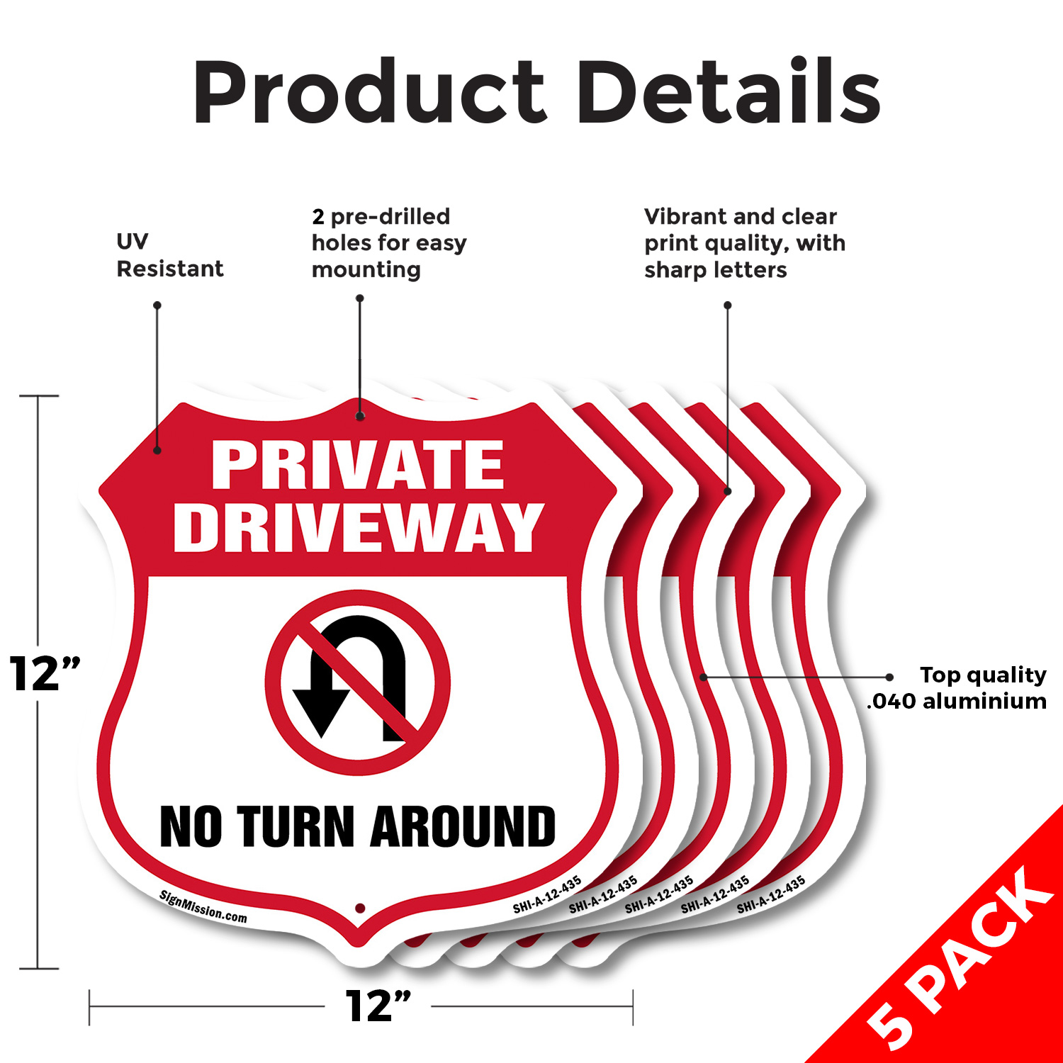 Private Driveway Shield Sign No Turn Around Shield Shaped Sign Weather Resistant - Picture 39 of 41
