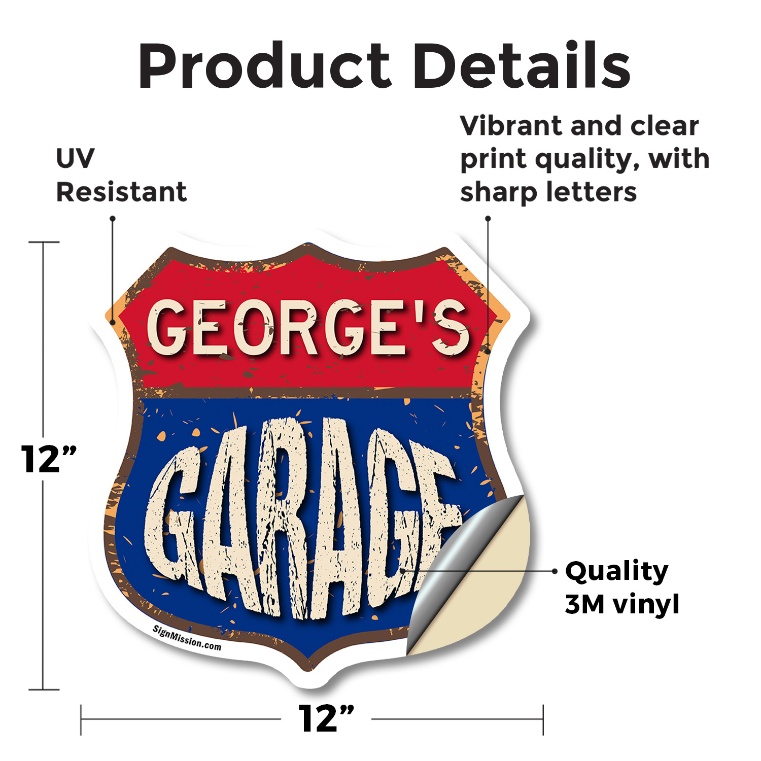George's Garage Shield Shaped Sign Weather Resistant Crafted in the USA - Picture 45 of 61