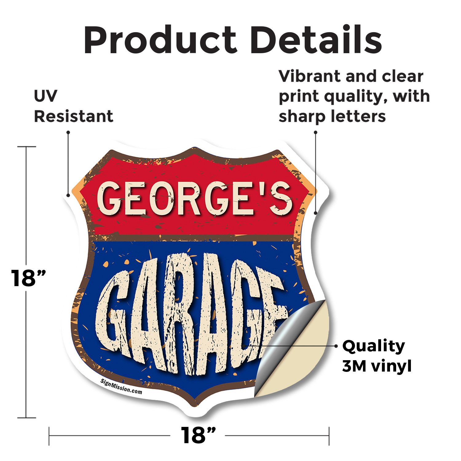 George's Garage Shield Shaped Sign Weather Resistant Crafted in the USA - Picture 51 of 61