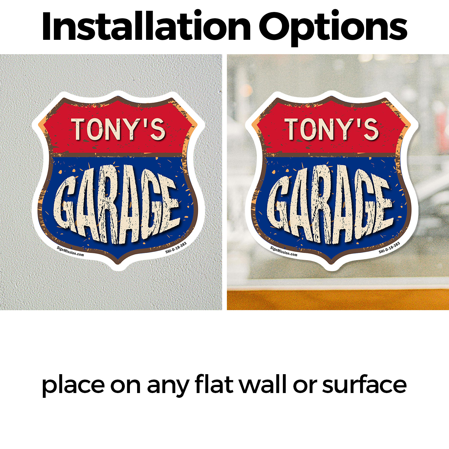 Tony's Garage Shield Shaped Sign Weather Resistant Crafted in the USA - Picture 14 of 41