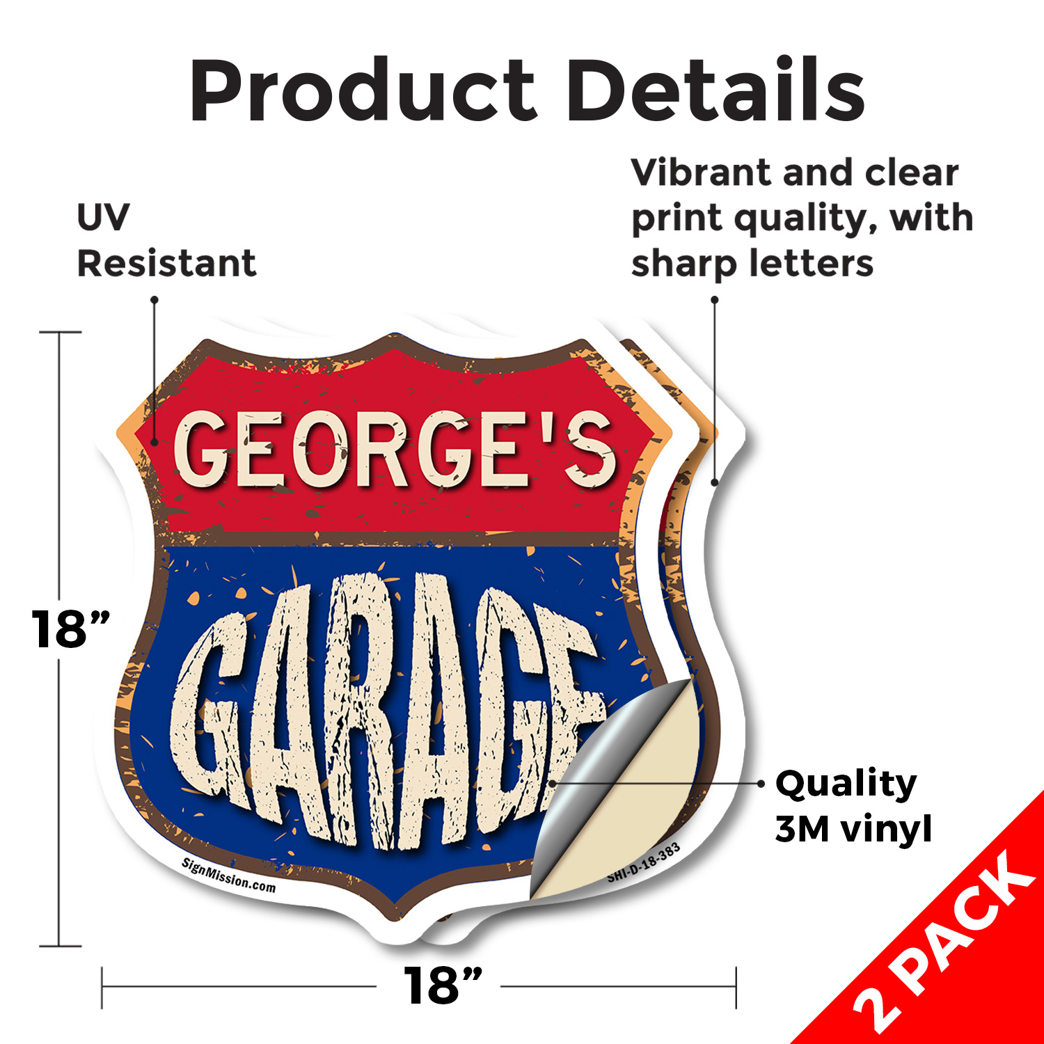 George's Garage Shield Shaped Sign Weather Resistant Crafted in the USA - Picture 15 of 61