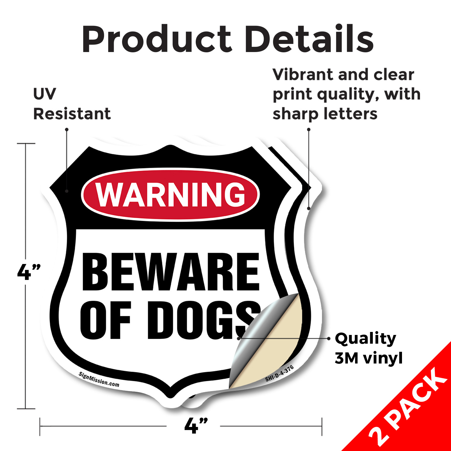 Dog Warning Shield Sign Beware Of Dogs Shield Shaped Sign Weather Resistant - Picture 11 of 37