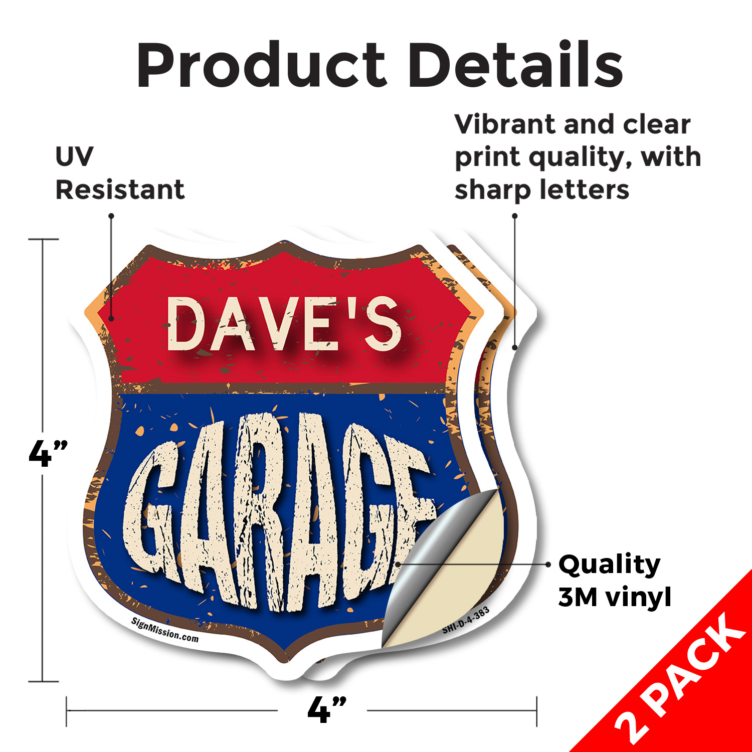 Dave's Garage Shield Shaped Sign Weather Resistant Crafted in the USA - Picture 13 of 41