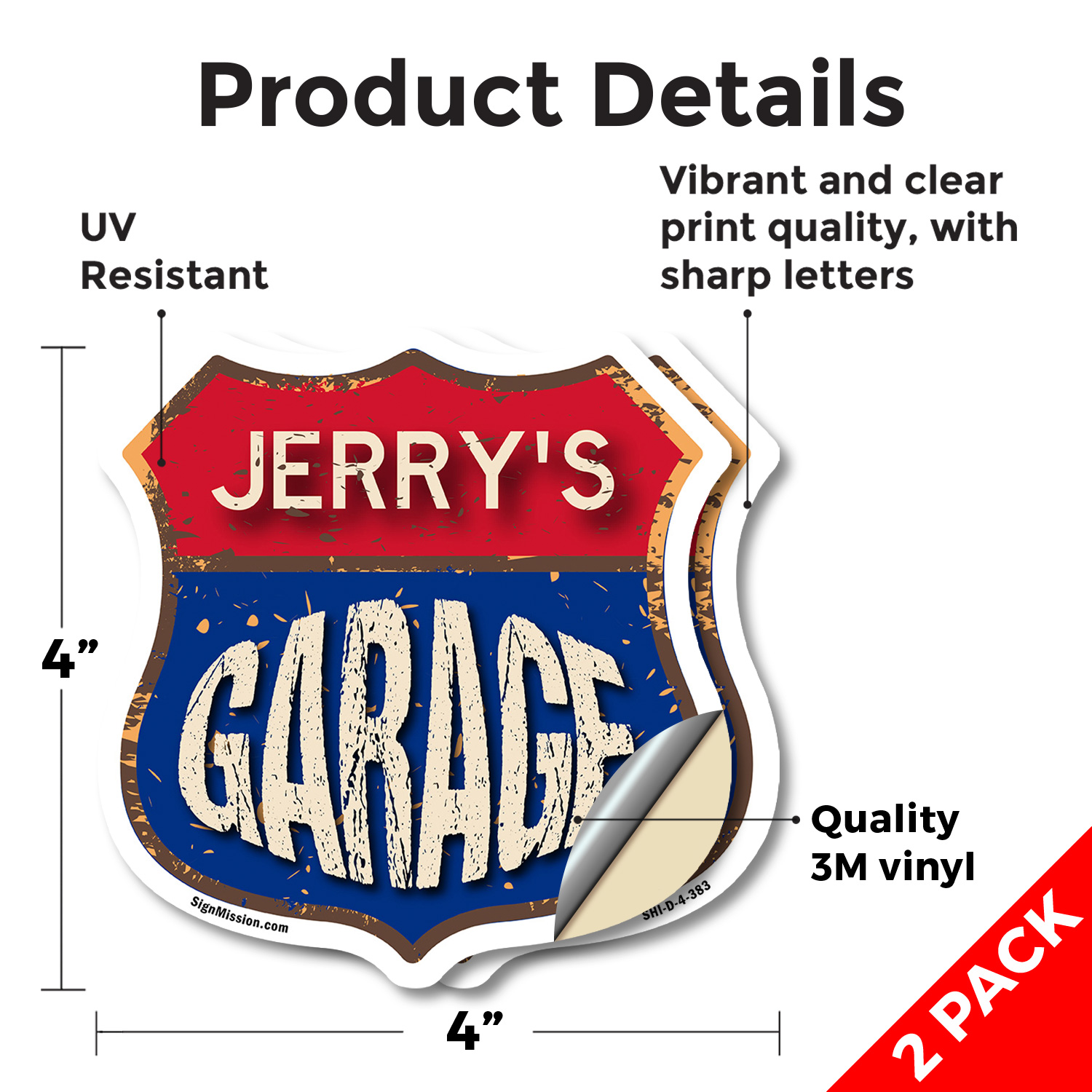Jerry's Garage Shield Shaped Sign Weather Resistant Crafted in the USA - Picture 13 of 41