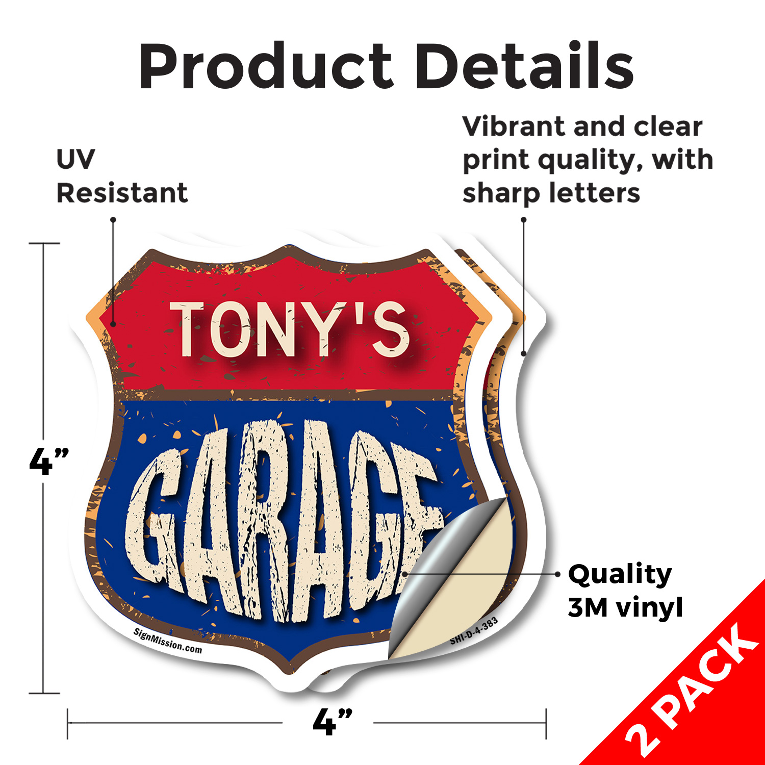 Tony's Garage Shield Shaped Sign Weather Resistant Crafted in the USA - Picture 13 of 41