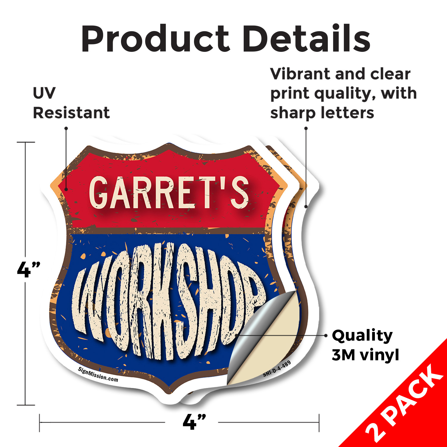 Garret's Workshop Shield Shaped Sign Weather Resistant Crafted in the USA - Picture 13 of 41