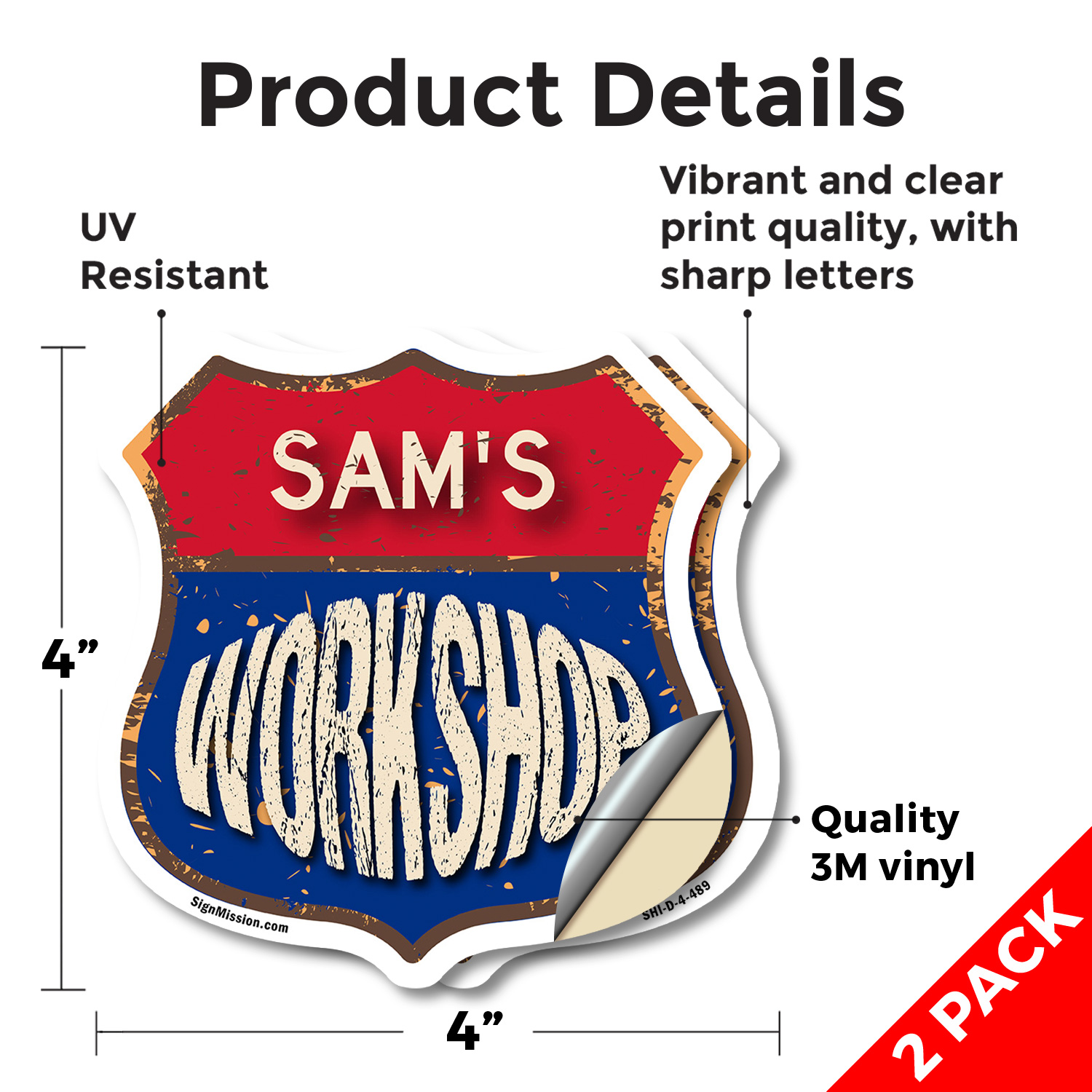 Sam's Workshop Shield Shaped Sign Weather Resistant Crafted in the USA - Picture 13 of 41