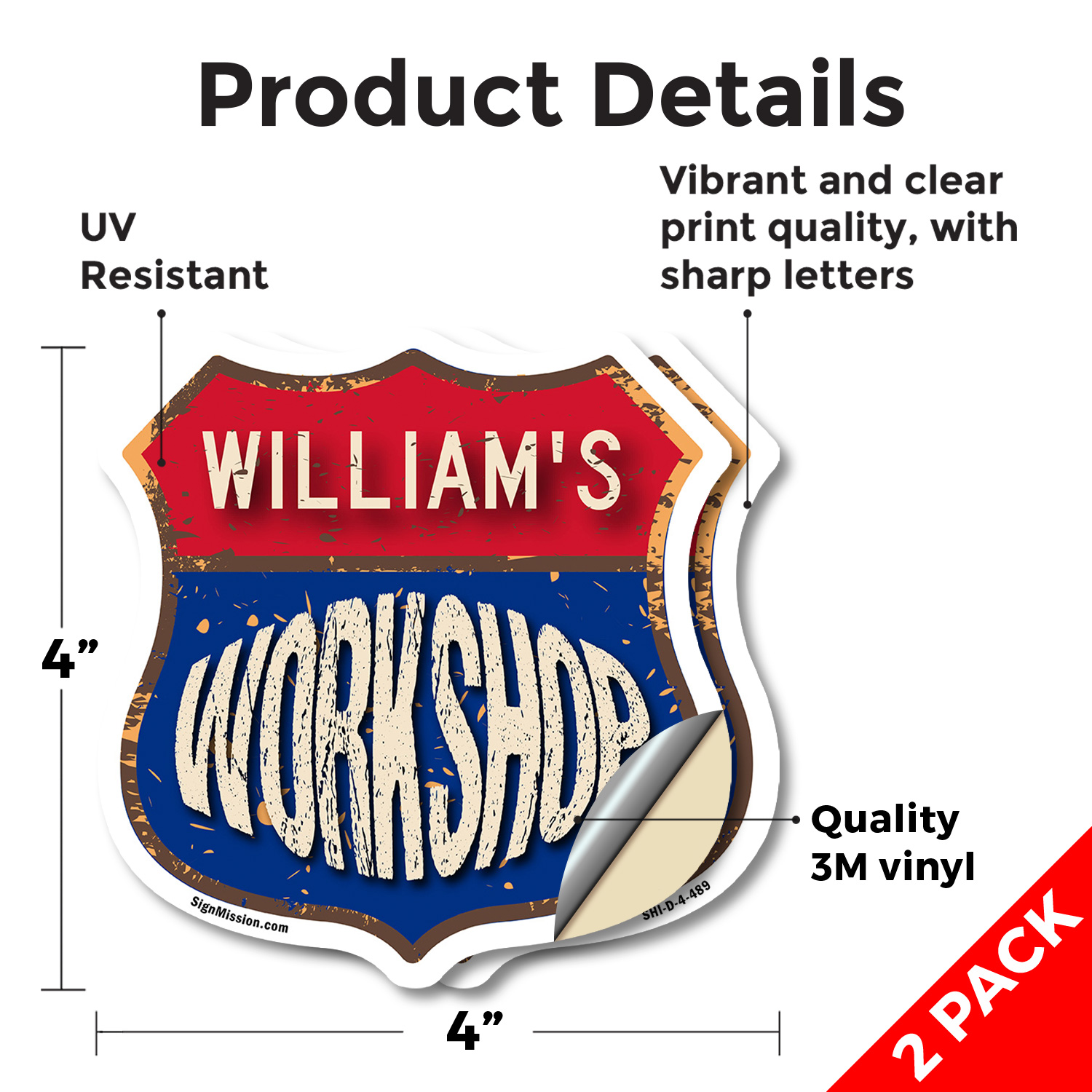 William's Workshop Shield Shaped Sign Weather Resistant Crafted in the USA - Picture 13 of 41