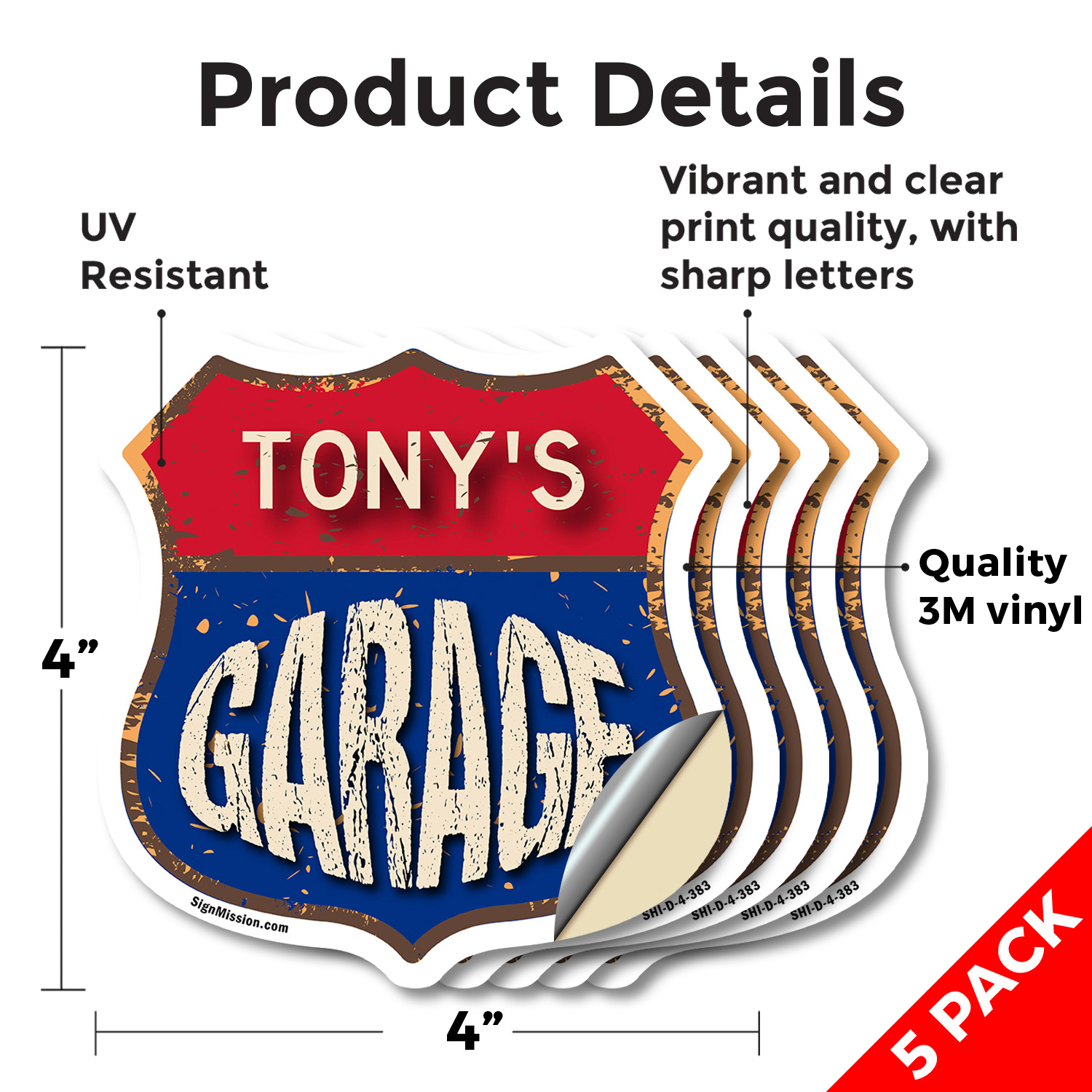 Tony's Garage Shield Shaped Sign Weather Resistant Crafted in the USA - Picture 21 of 41