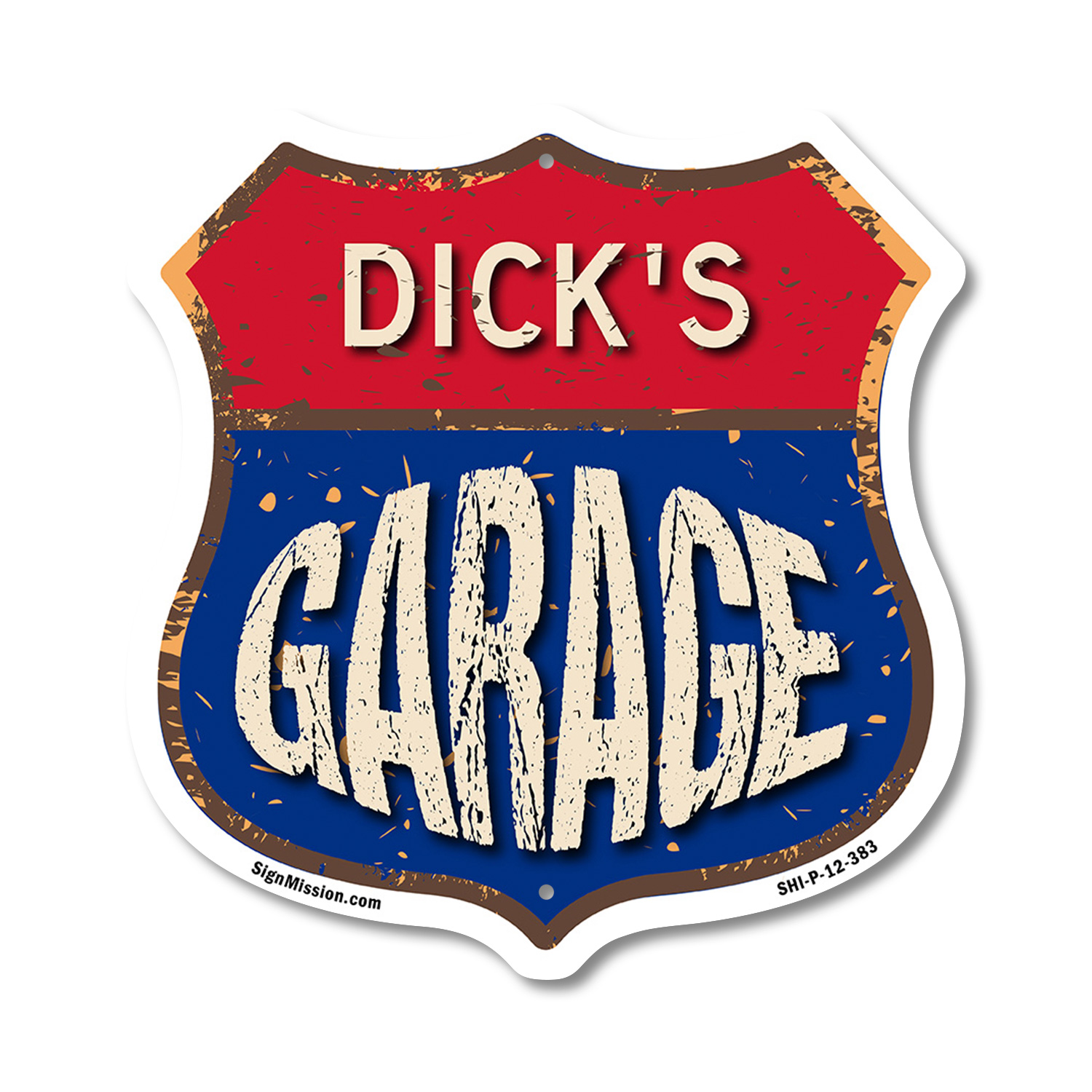 Dick's Garage Shield Shaped Sign Weather Resistant Crafted in the USA - Picture 32 of 41