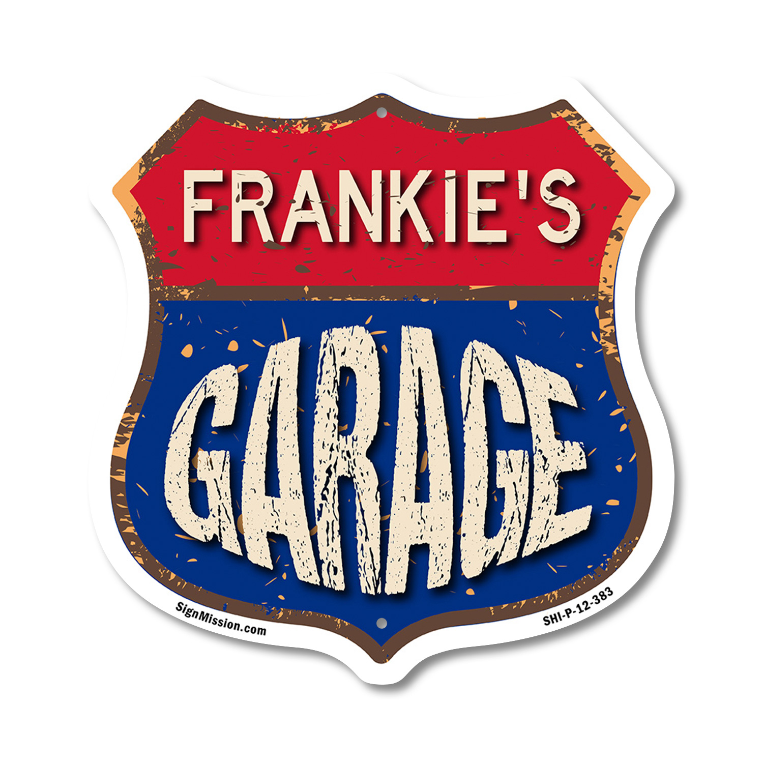 Frankie's Garage Shield Shaped Sign Weather Resistant Crafted in the USA - Picture 32 of 41