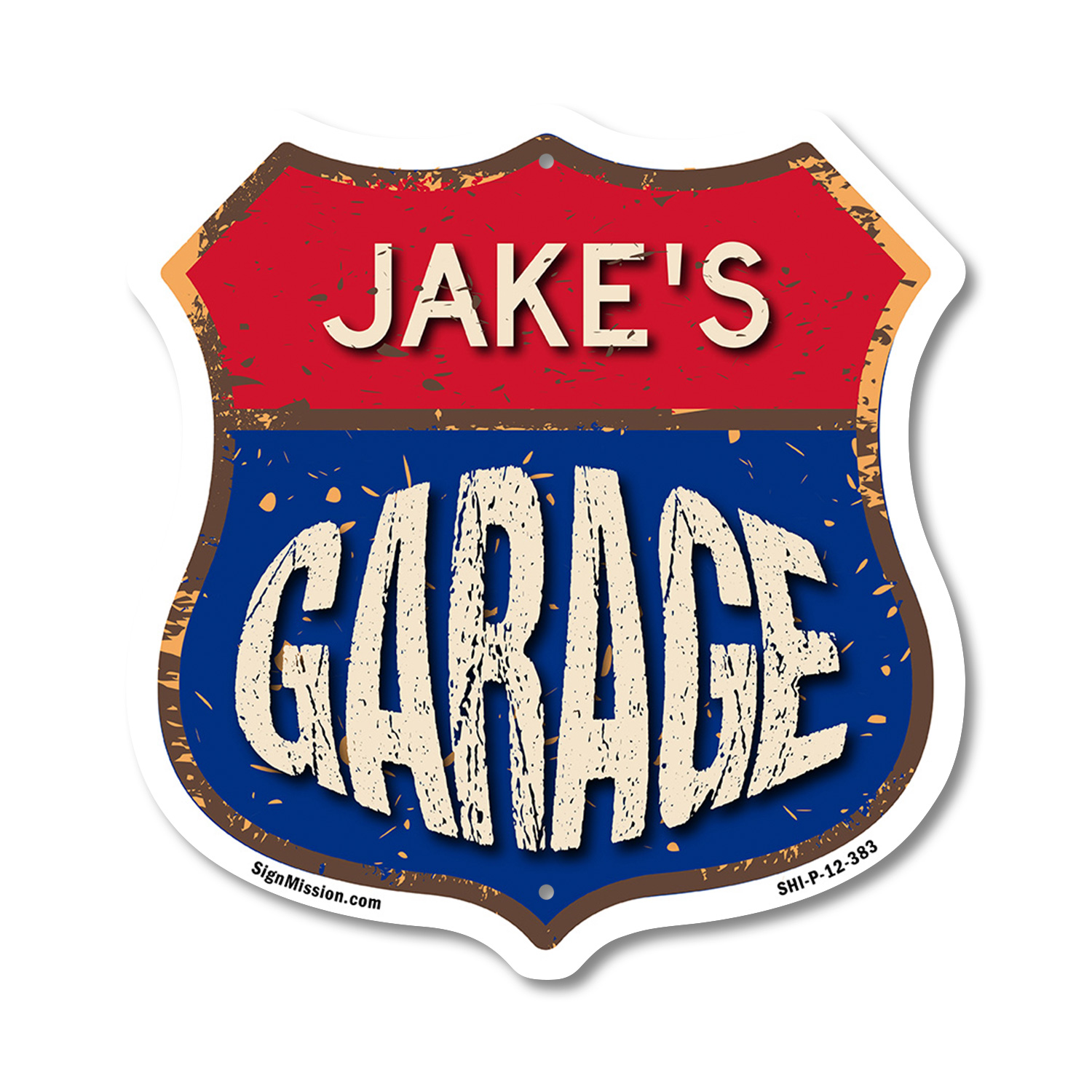Jake's Garage Shield Shaped Sign Weather Resistant Crafted in the USA - Picture 32 of 41