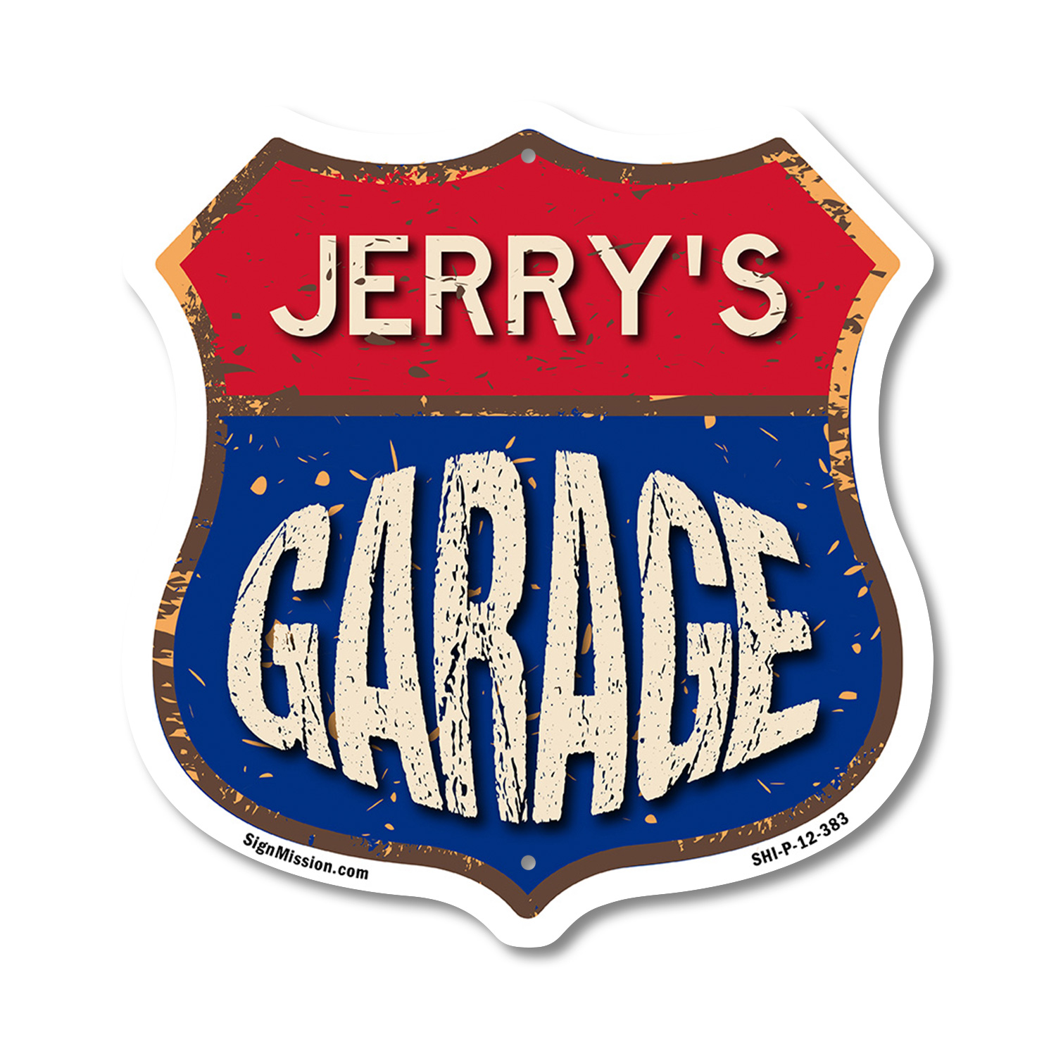 Jerry's Garage Shield Shaped Sign Weather Resistant Crafted in the USA - Picture 32 of 41