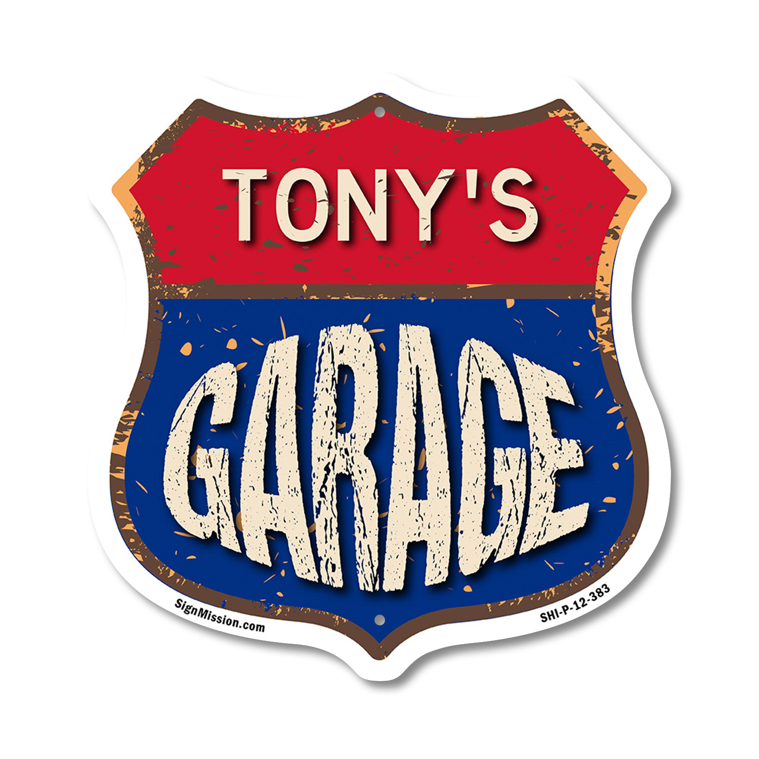 Tony's Garage Shield Shaped Sign Weather Resistant Crafted in the USA - Picture 32 of 41