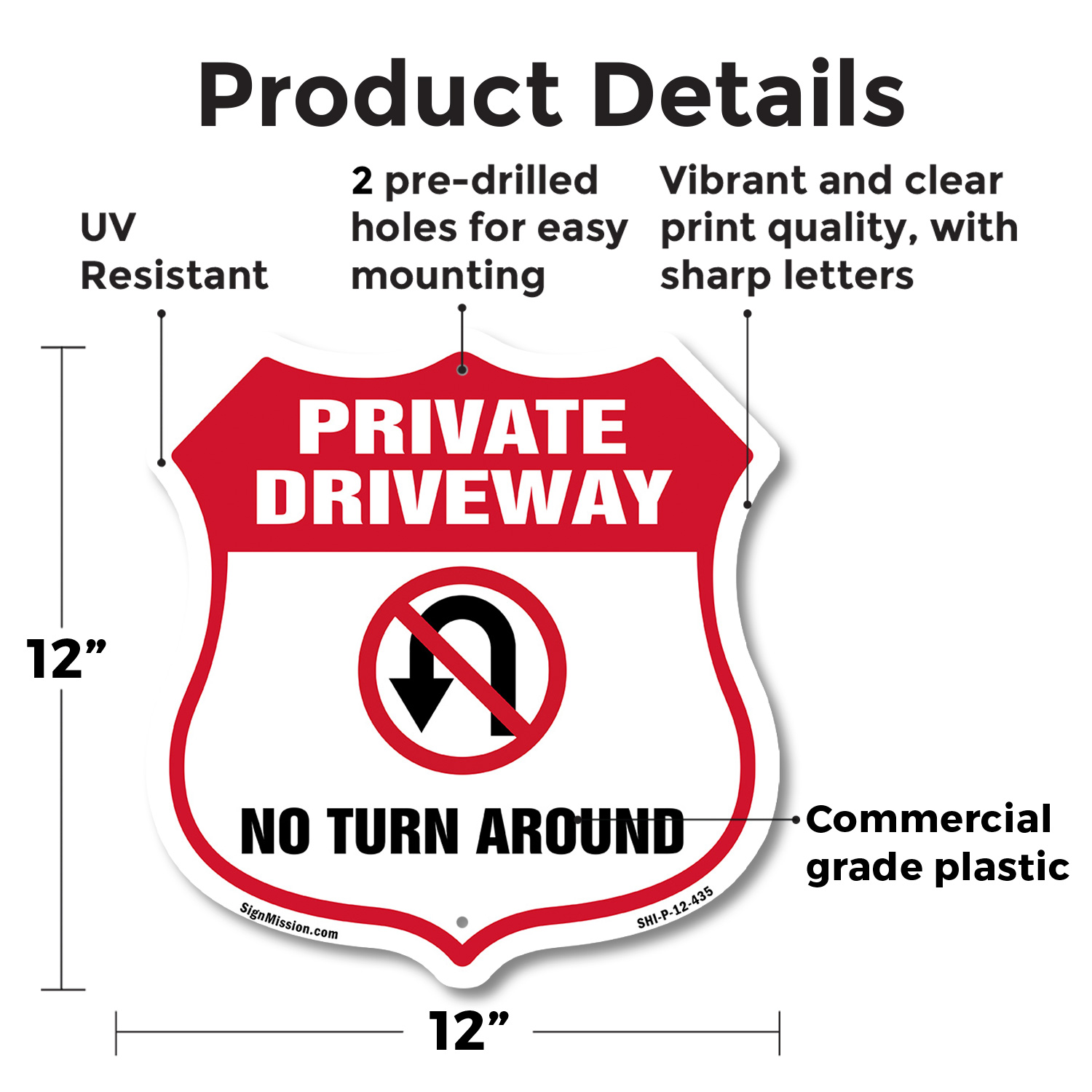 Private Driveway Shield Sign No Turn Around Shield Shaped Sign Weather Resistant - Picture 33 of 41