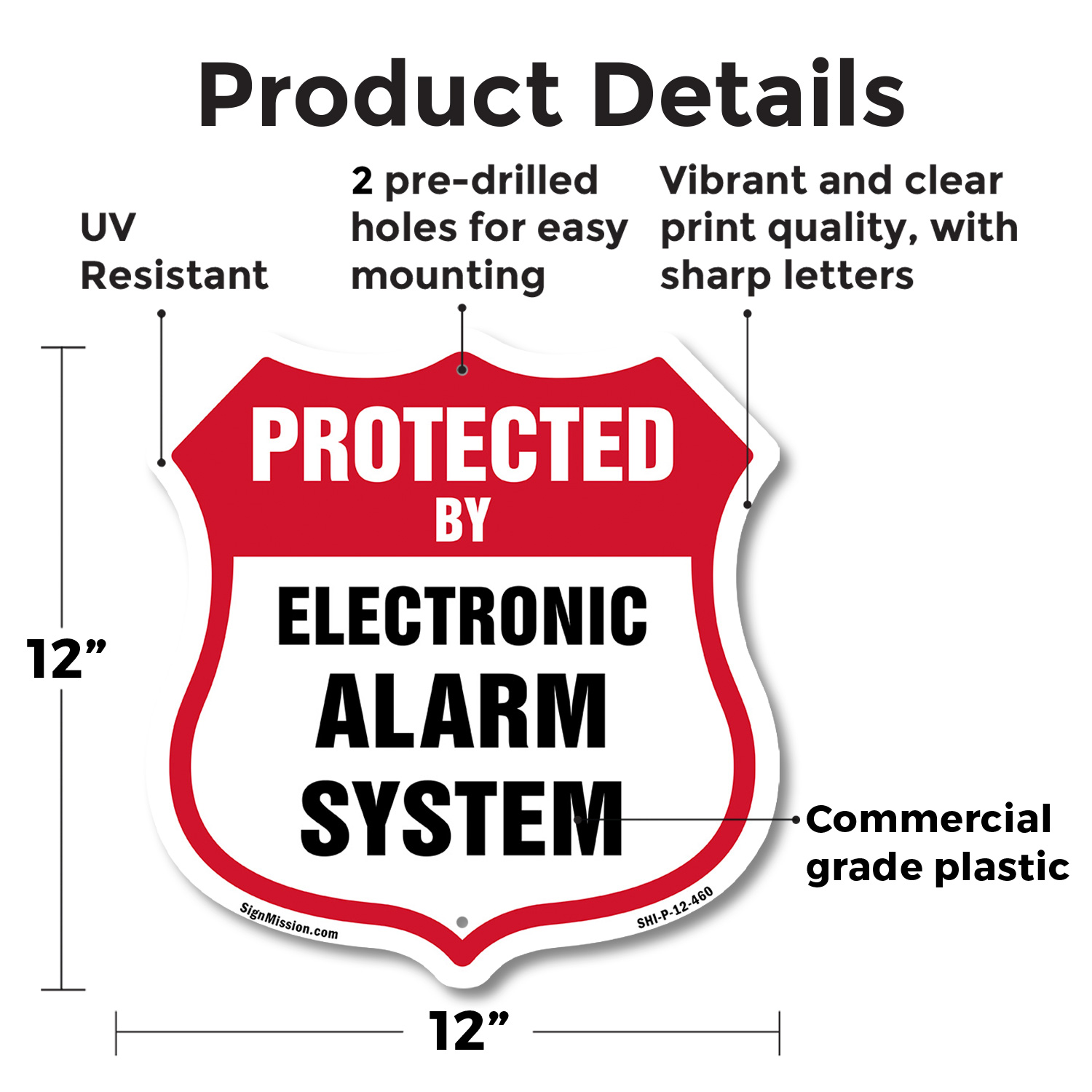 Security Alarm Shield Sign Protected By Electronic Alarm Sys Shield Shaped Sign - Picture 33 of 41