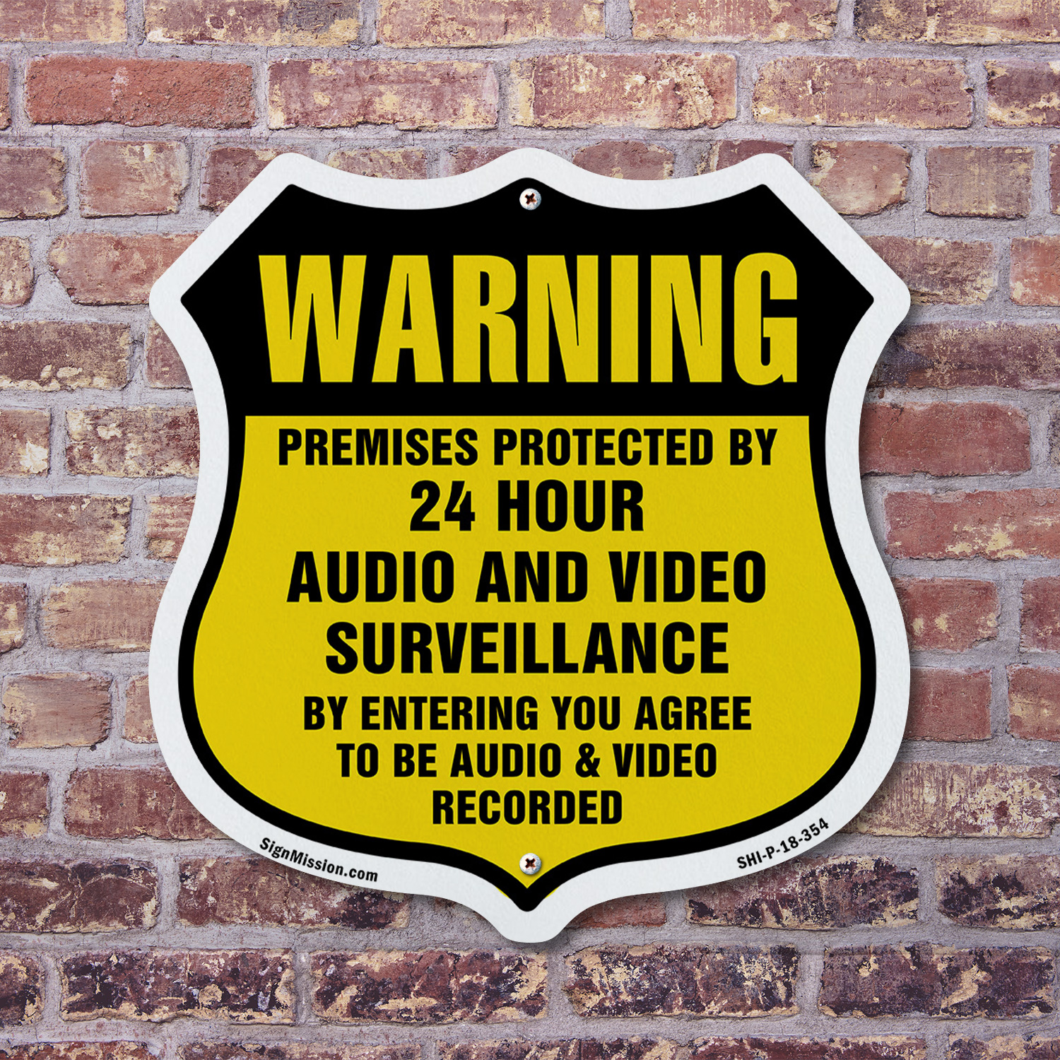 24 Hour Surveillance Shield Sign Warning Premises Protected Shield Shaped Sign