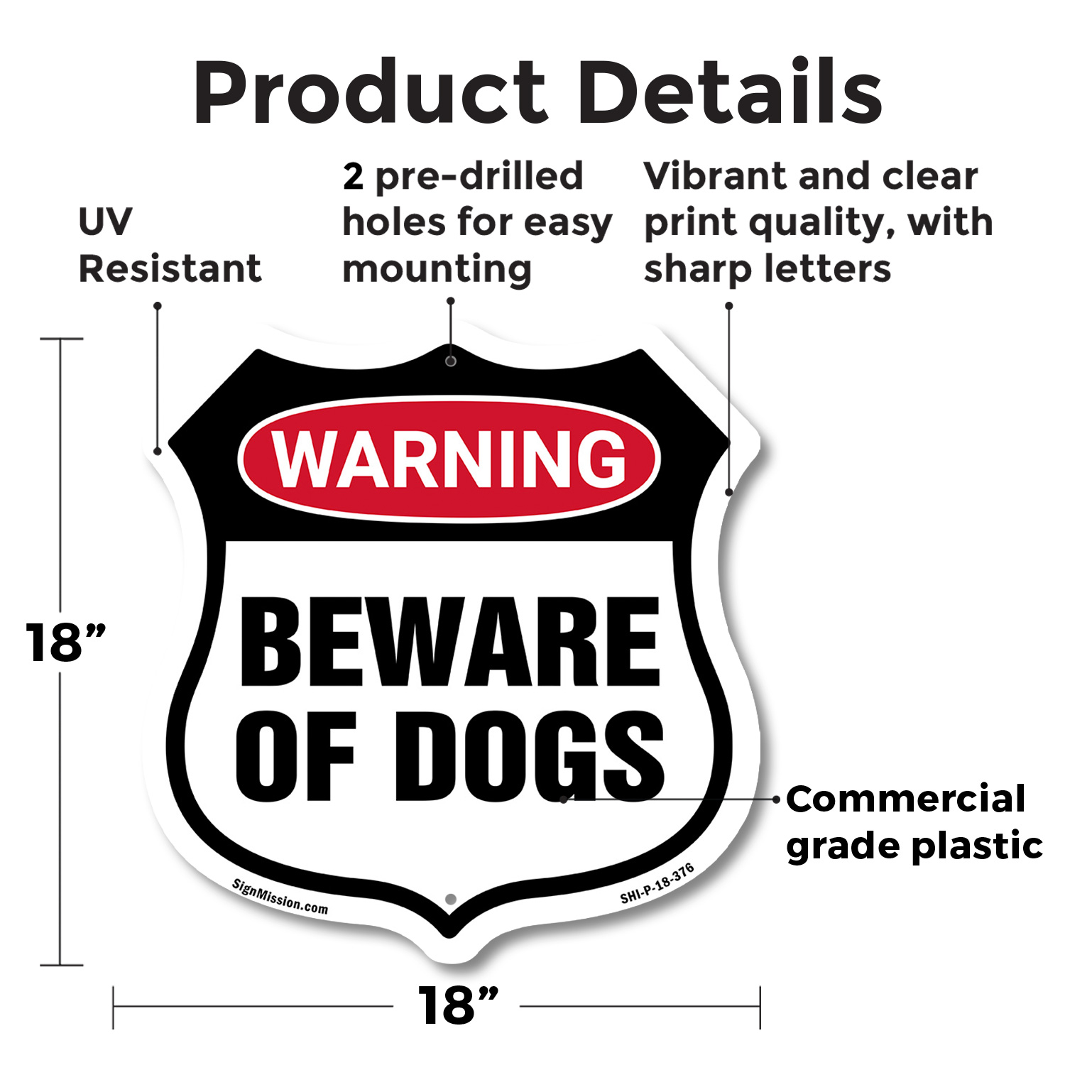 Dog Warning Shield Sign Beware Of Dogs Shield Shaped Sign Weather Resistant - Picture 35 of 37