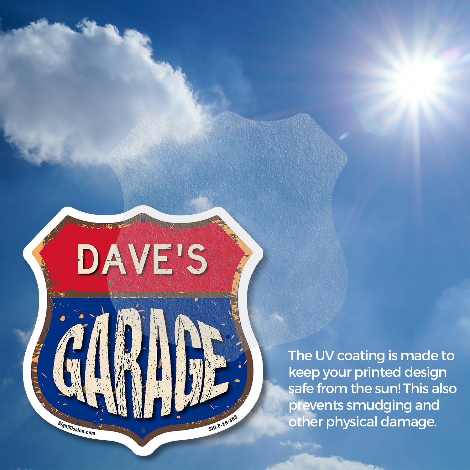 Dave's Garage Shield Shaped Sign Weather Resistant Crafted in the USA - Picture 16 of 41