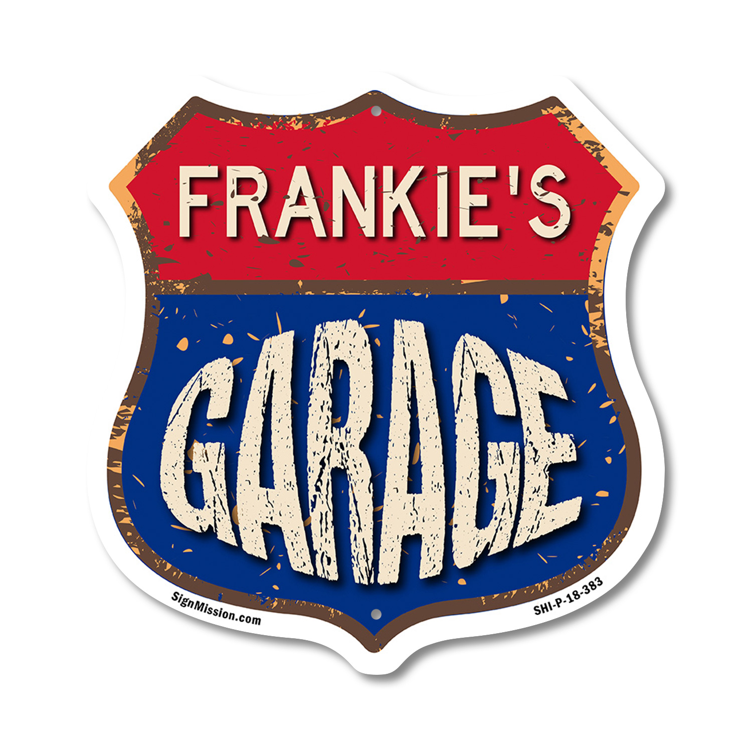 Frankie's Garage Shield Shaped Sign Weather Resistant Crafted in the USA - Picture 34 of 41