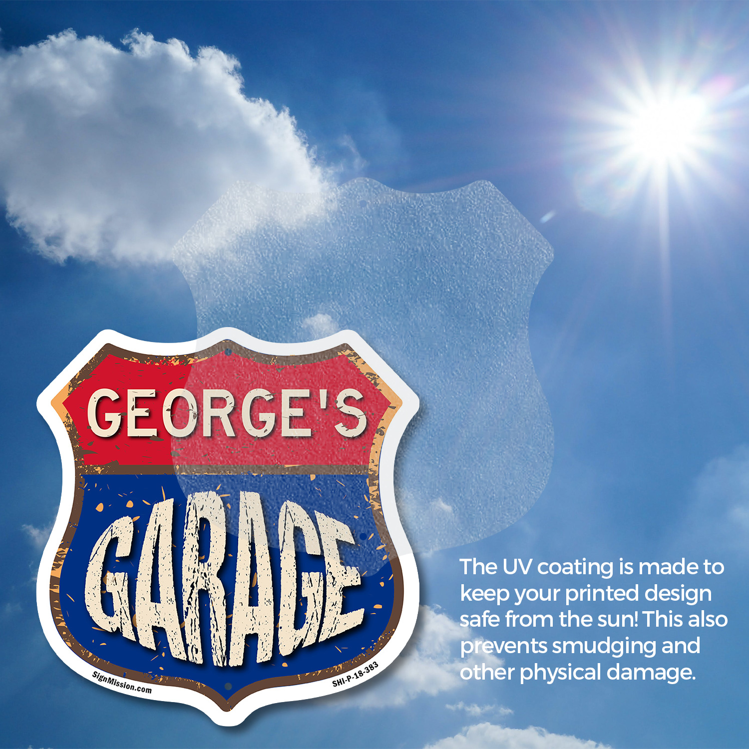 George's Garage Shield Shaped Sign Weather Resistant Crafted in the USA - Picture 12 of 61