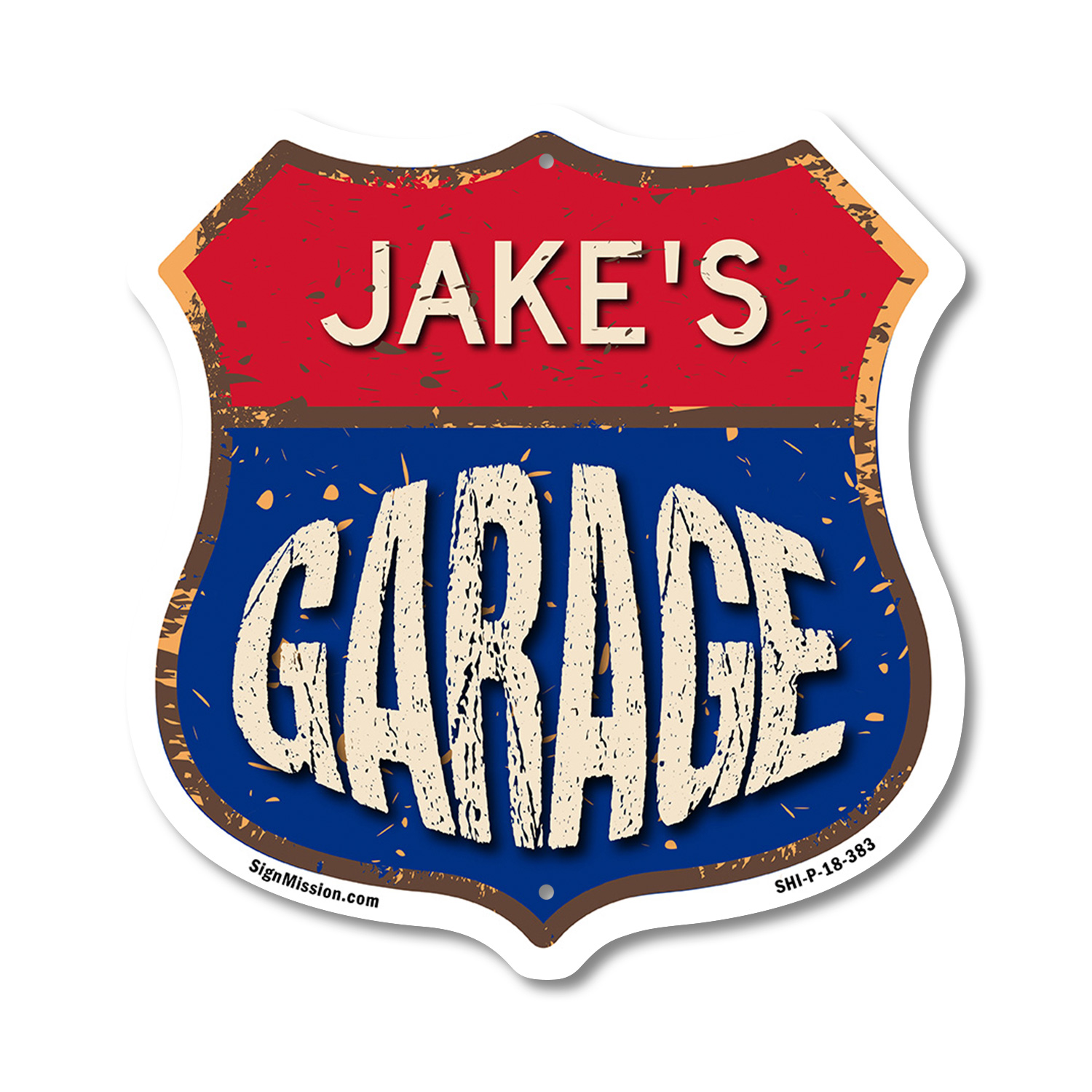 Jake's Garage Shield Shaped Sign Weather Resistant Crafted in the USA - Picture 34 of 41